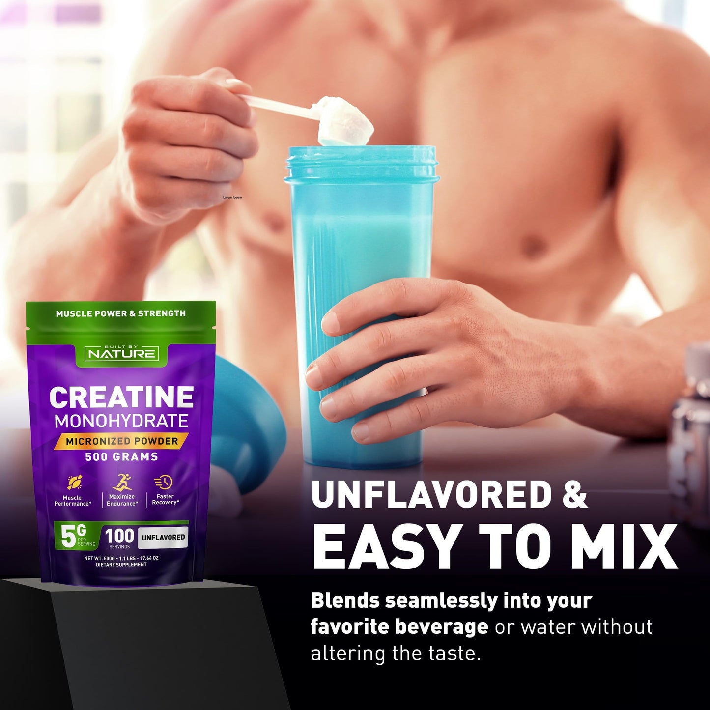 Built by Nature Creatine Monohydrate Powder 17.64 oz