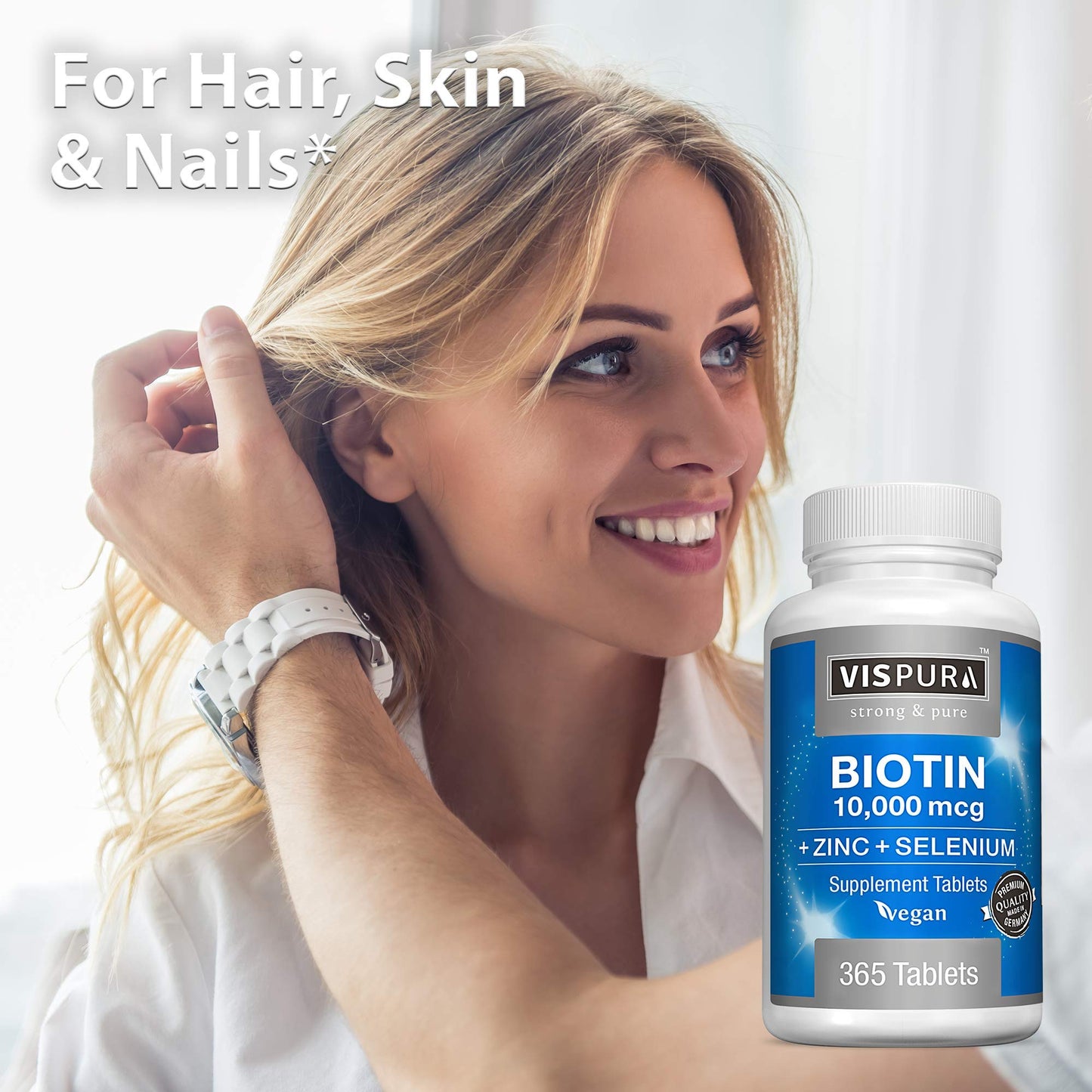 VISPURA Biotin 10000 mcg + Zinc + Selenium, 365 Tablets
