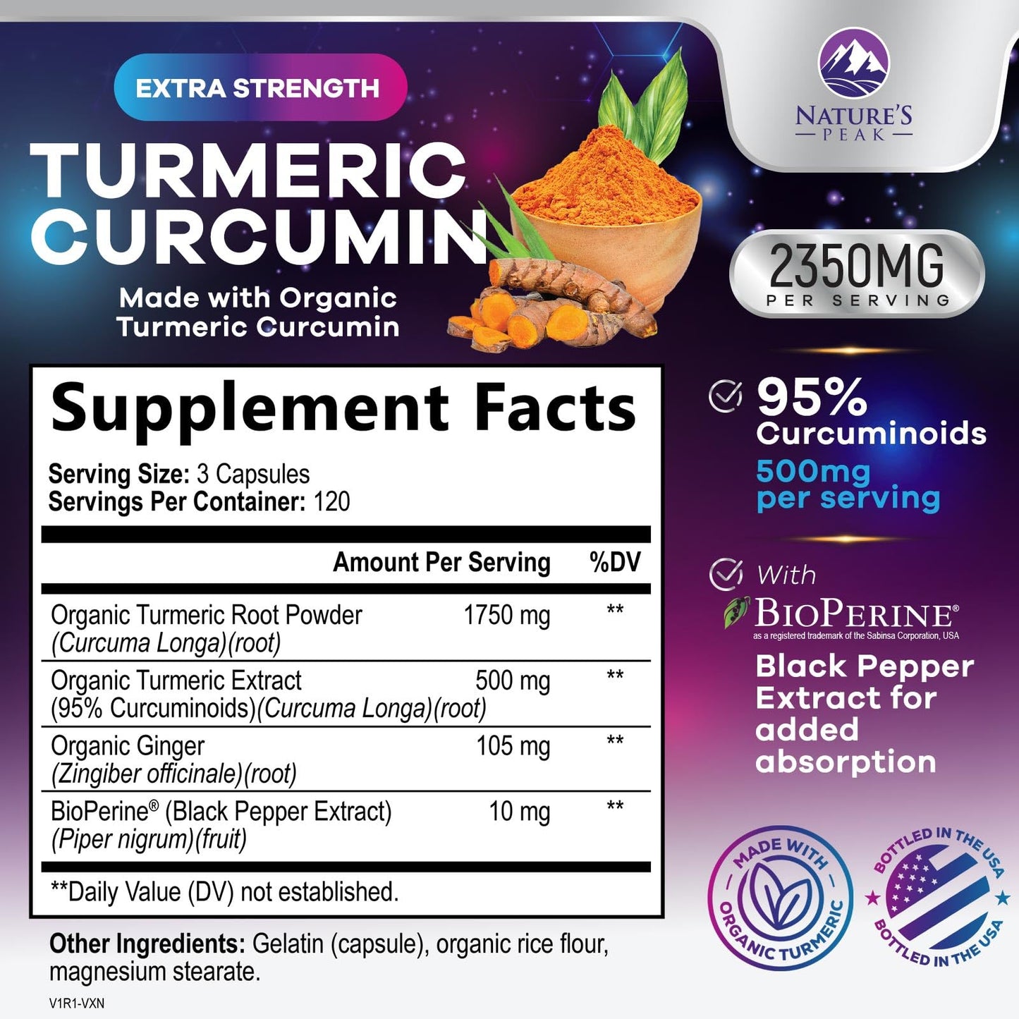 Nature's Peak Turmeric Curcumin Supplement 360 Capsules