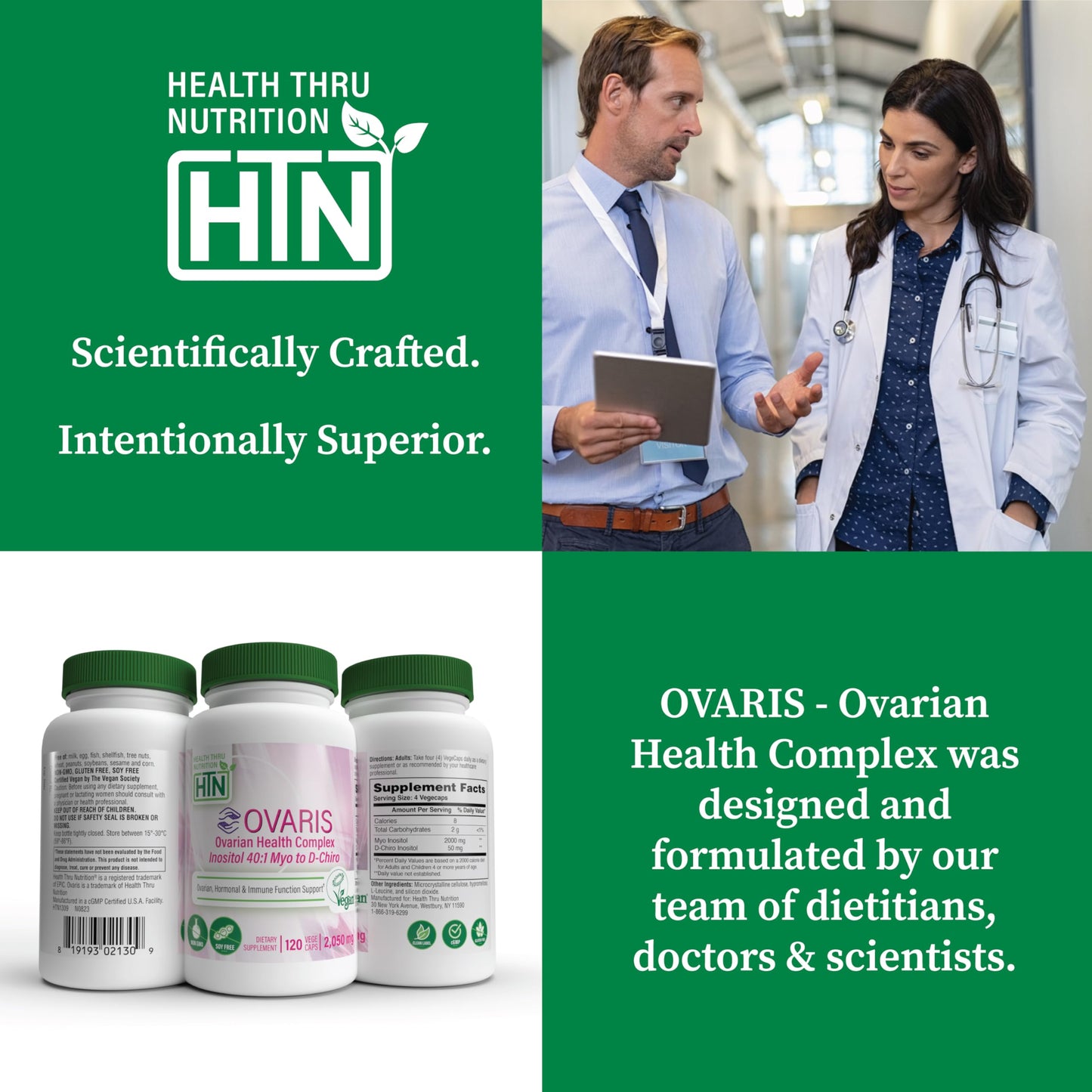 Health Thru Nutrition OVARIS Ovarian Health Complex Inositol 40:1 Myo to D-Chiro Capsule 120 Count