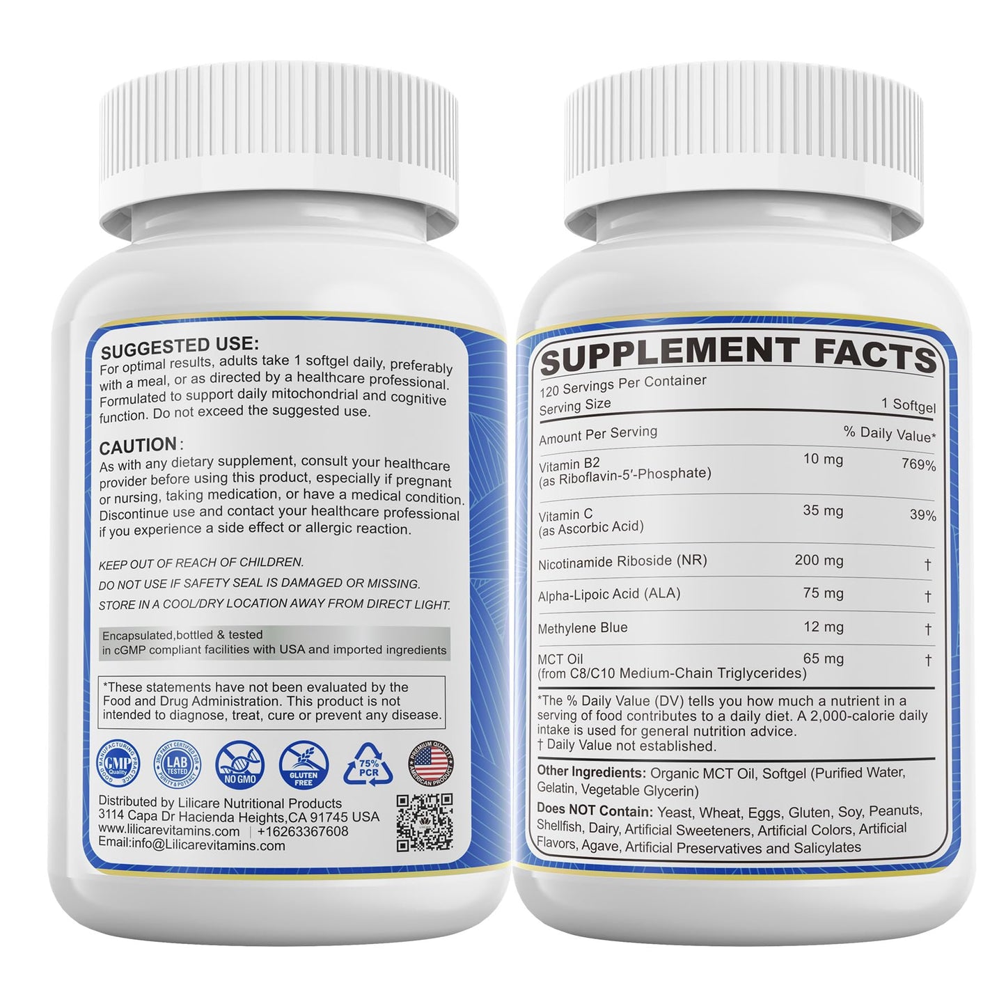 LILICARE Methylene Blue 12mg Softgels, 120 Count