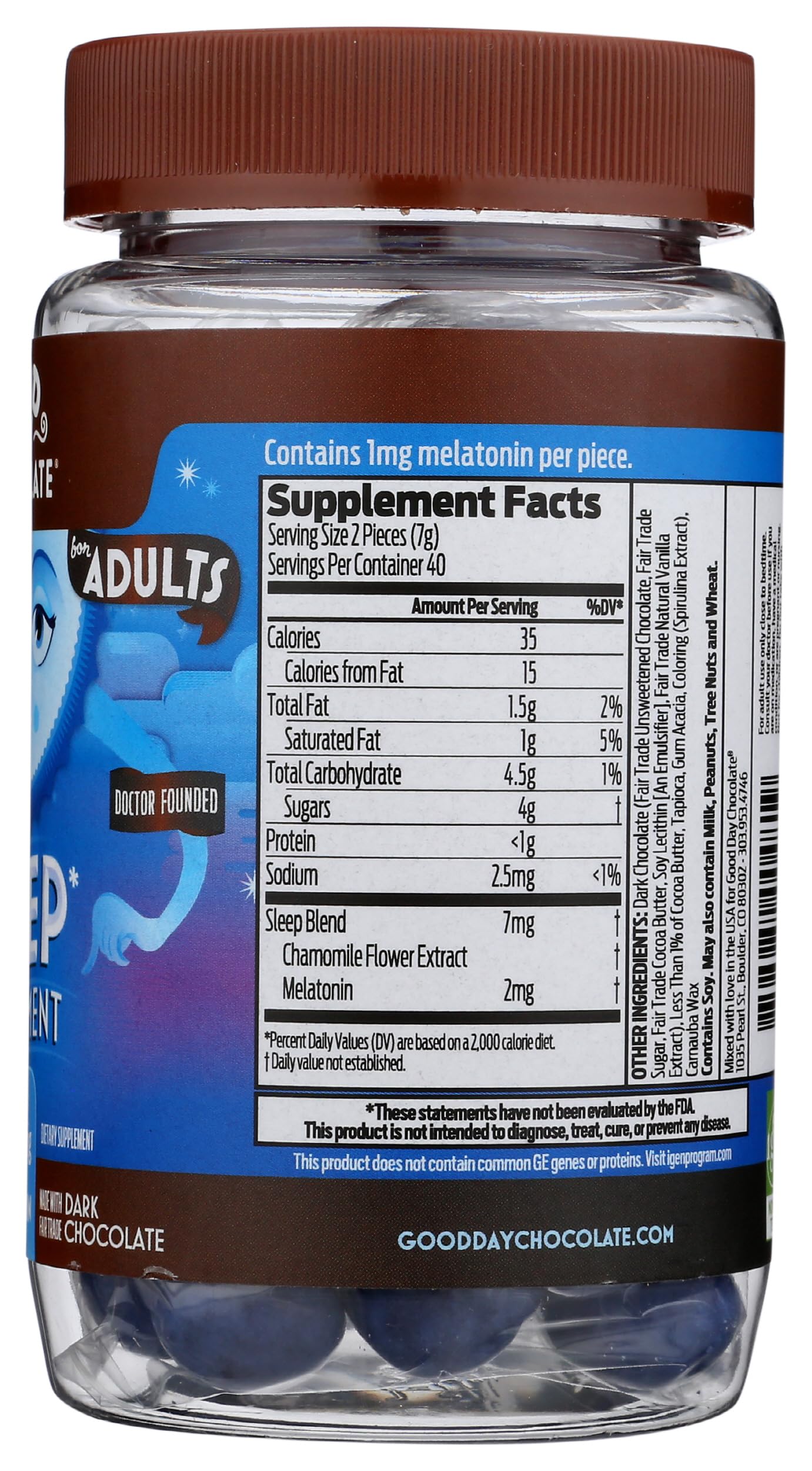 Good Day Chocolate Dark Chocolate Melatonin for Adults Chewable 80 Count