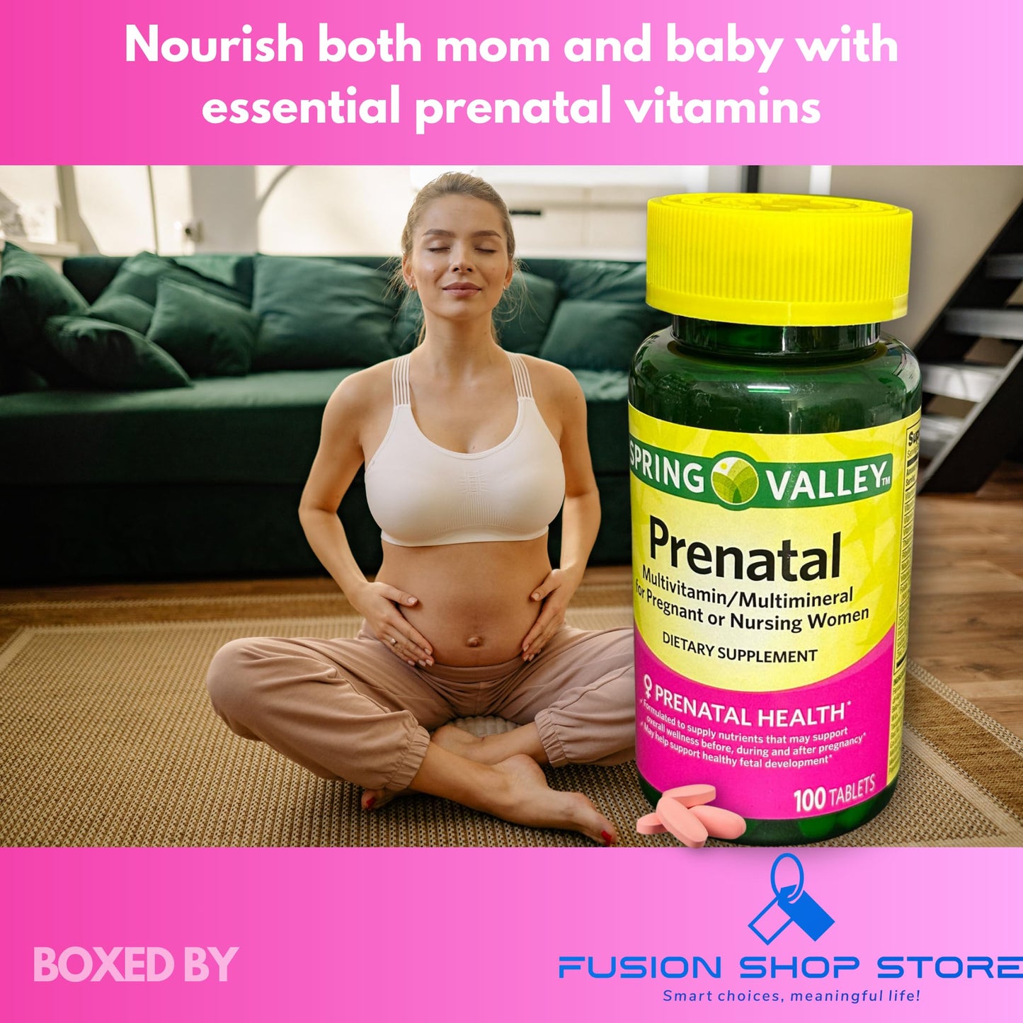 FUSION SHOP STORE Prenatal Vitamins Multivitamin Multimineral for Pregnant and Nursing Women Tablet, 100 Count
