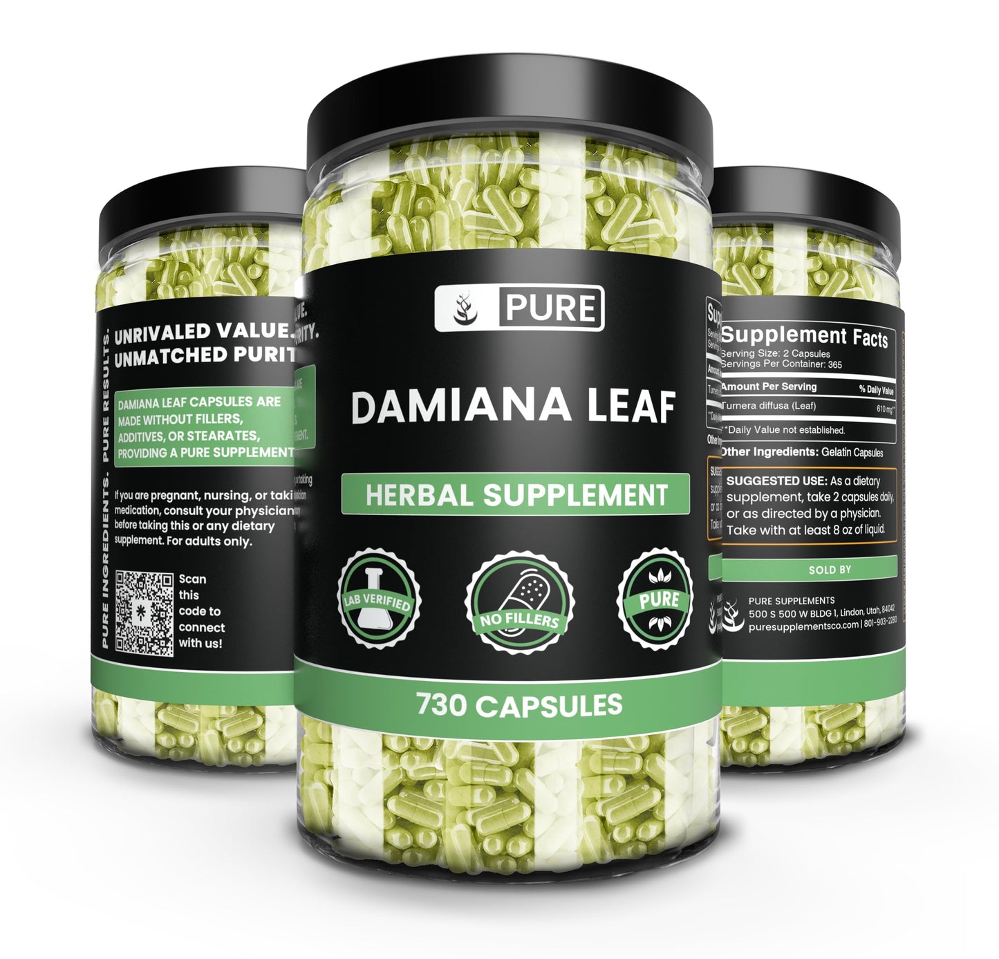 Pure Organic Ingredients Damiana Leaf 730 Capsules