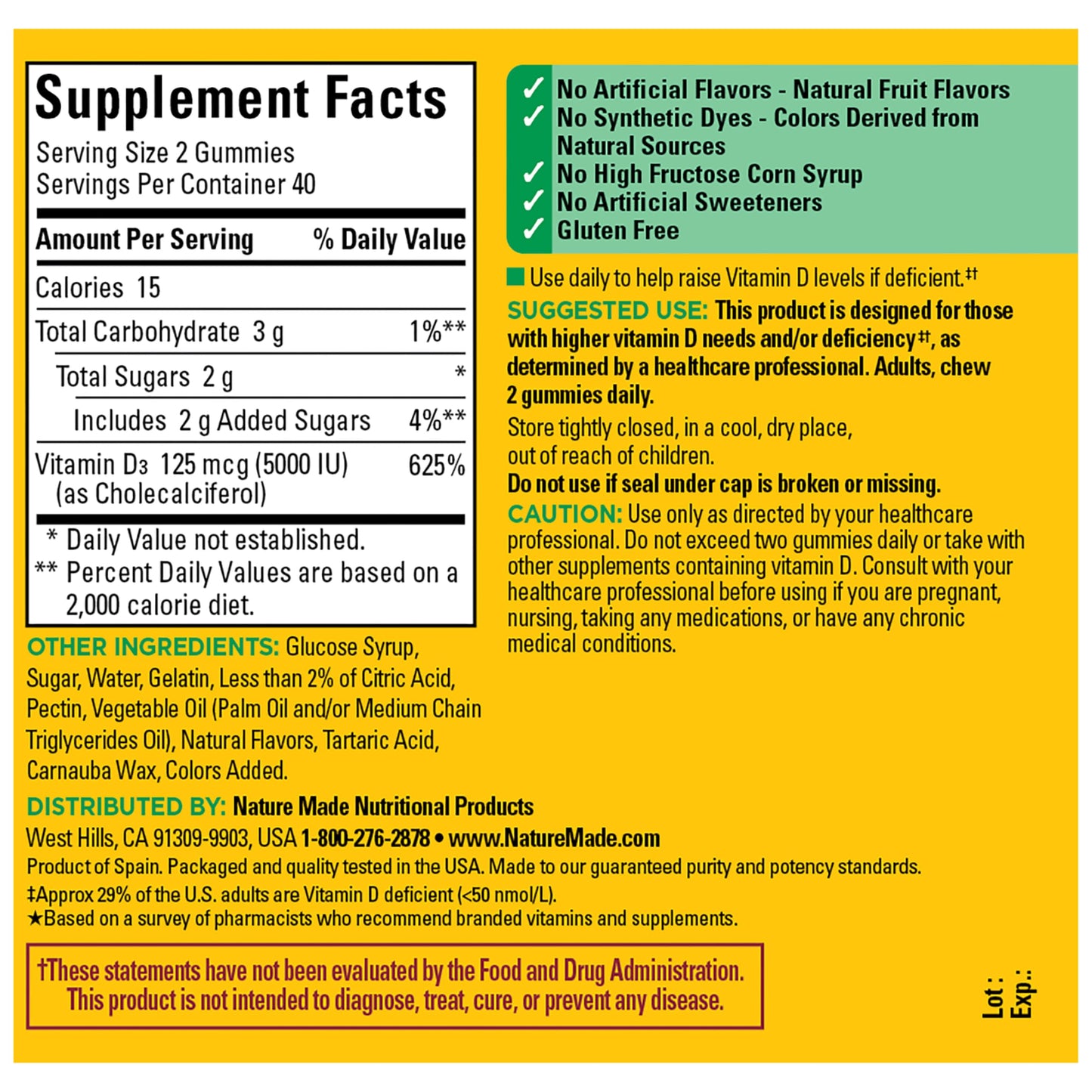 Nature Made Vitamin D3 5000 IU Gummies, 80 Count