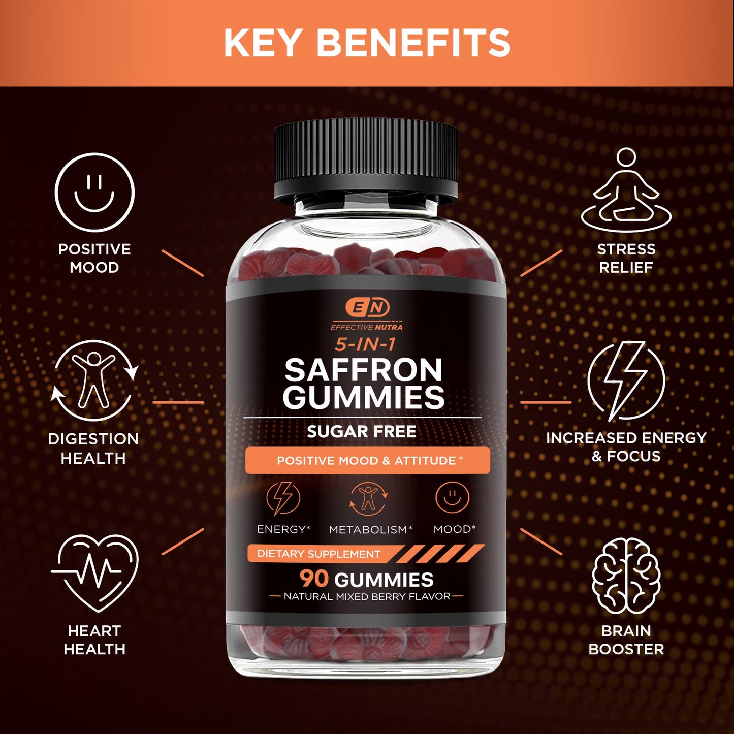 Effective Nutra Saffron Gummies for Adults, 88.5 mg, 5-in-1, 90 Count
