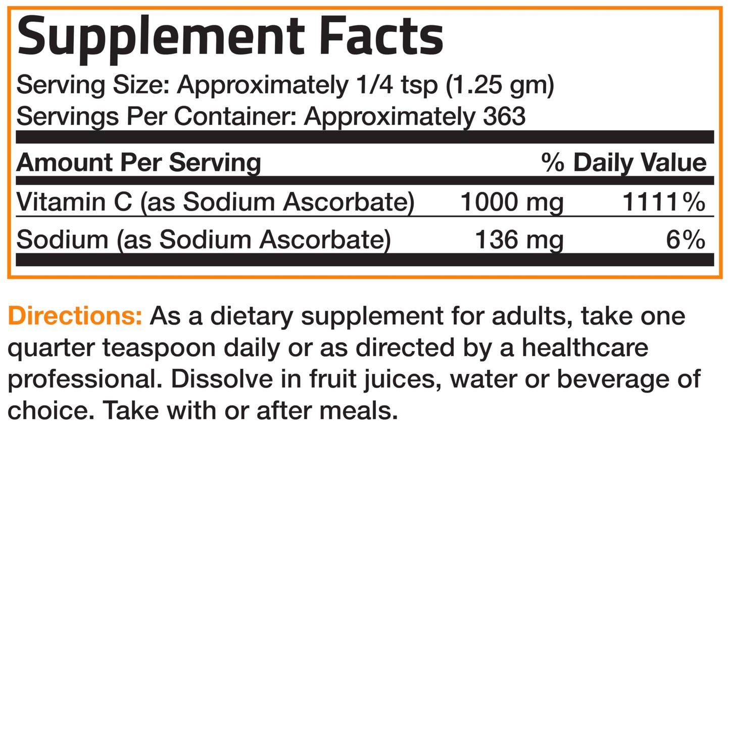 Bronson Vitamin C Powder Sodium Ascorbate, 16 oz