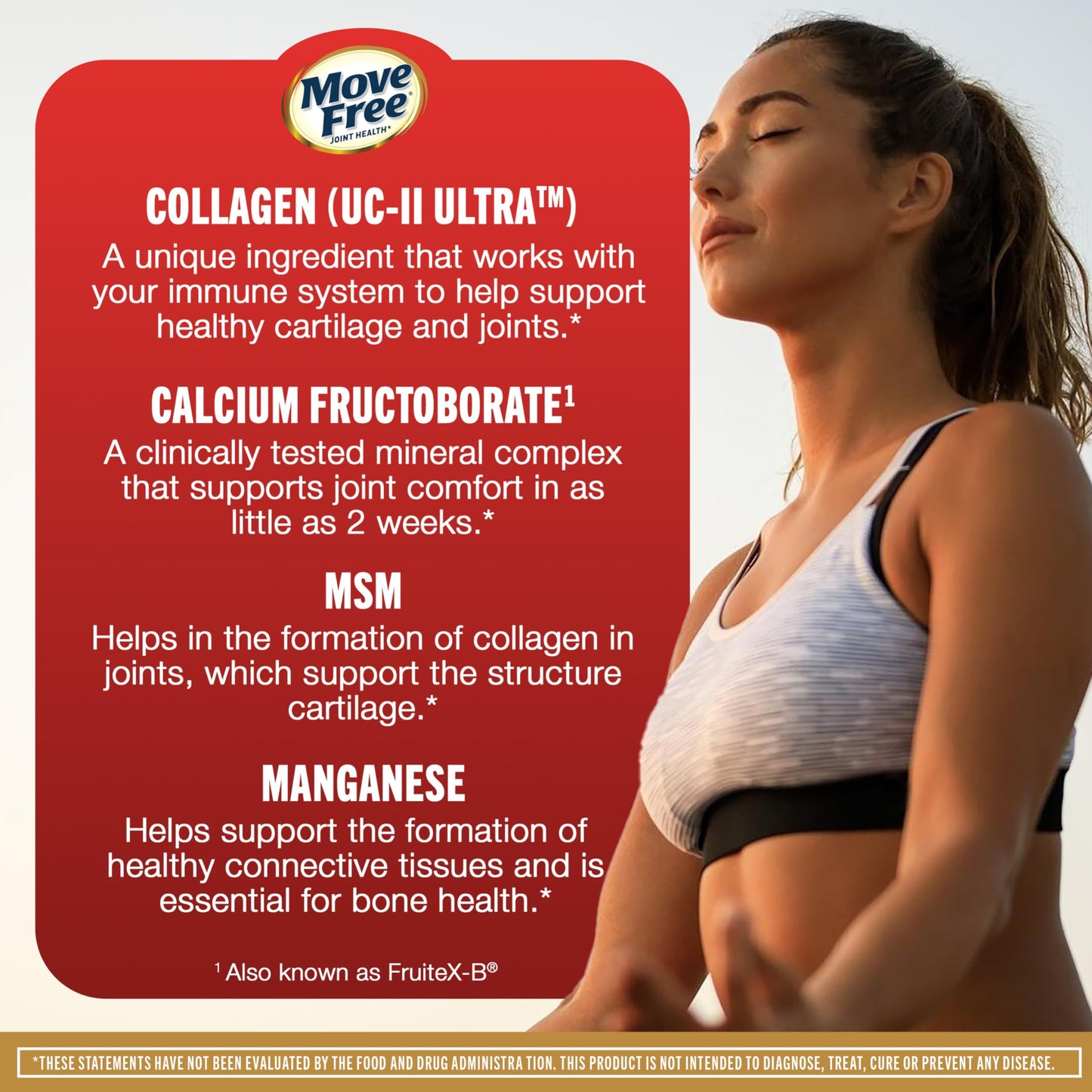 Move Free Ultra Pro with Quadruple Action Joint Support Type 2 Collagen, MSM, Calcium Fructoborate & Manganese, Supports Joint Cartilage, Bone & Connective Tissue, 120 Tablets