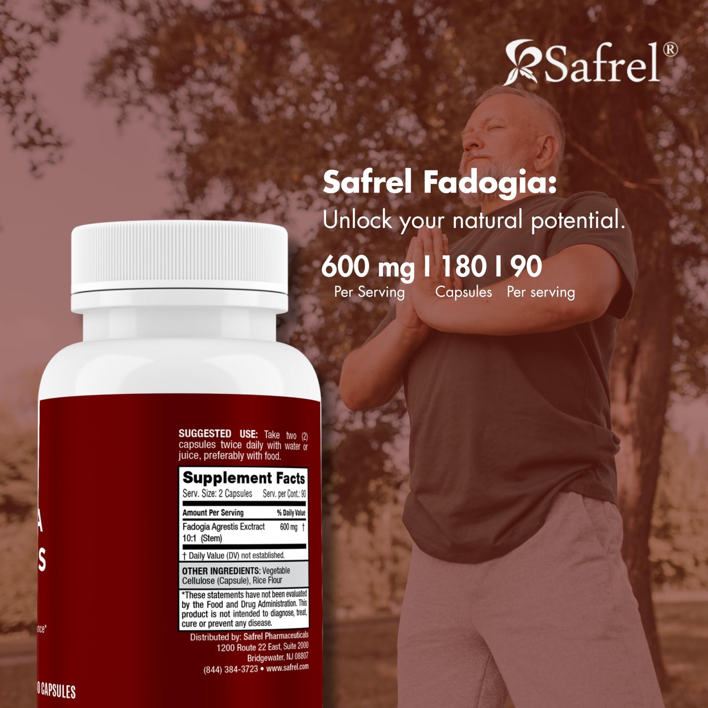 Safrel Fadogia Agrestis 600 mg Capsules, 180 Count