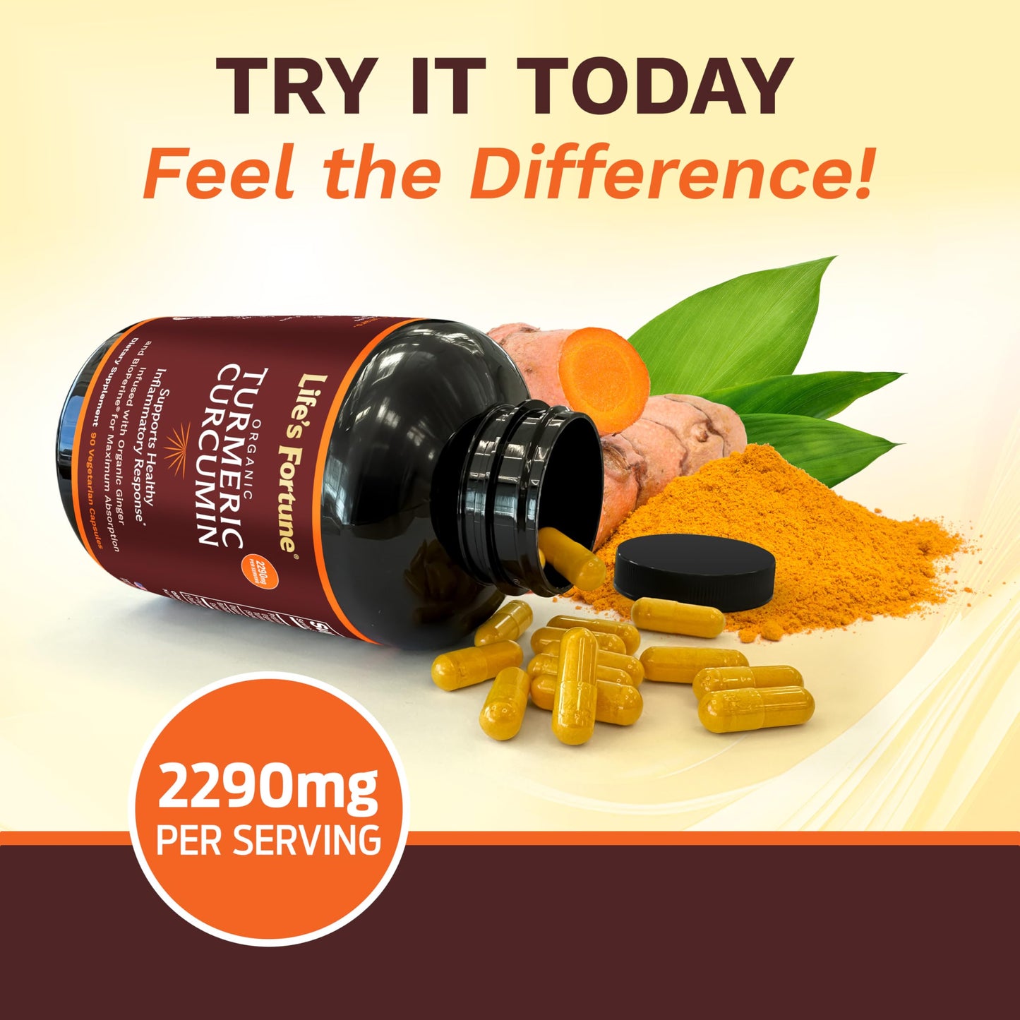 Life's Fortune Organic Turmeric Curcumin with Black Pepper and Ginger Capsule, 90 Count