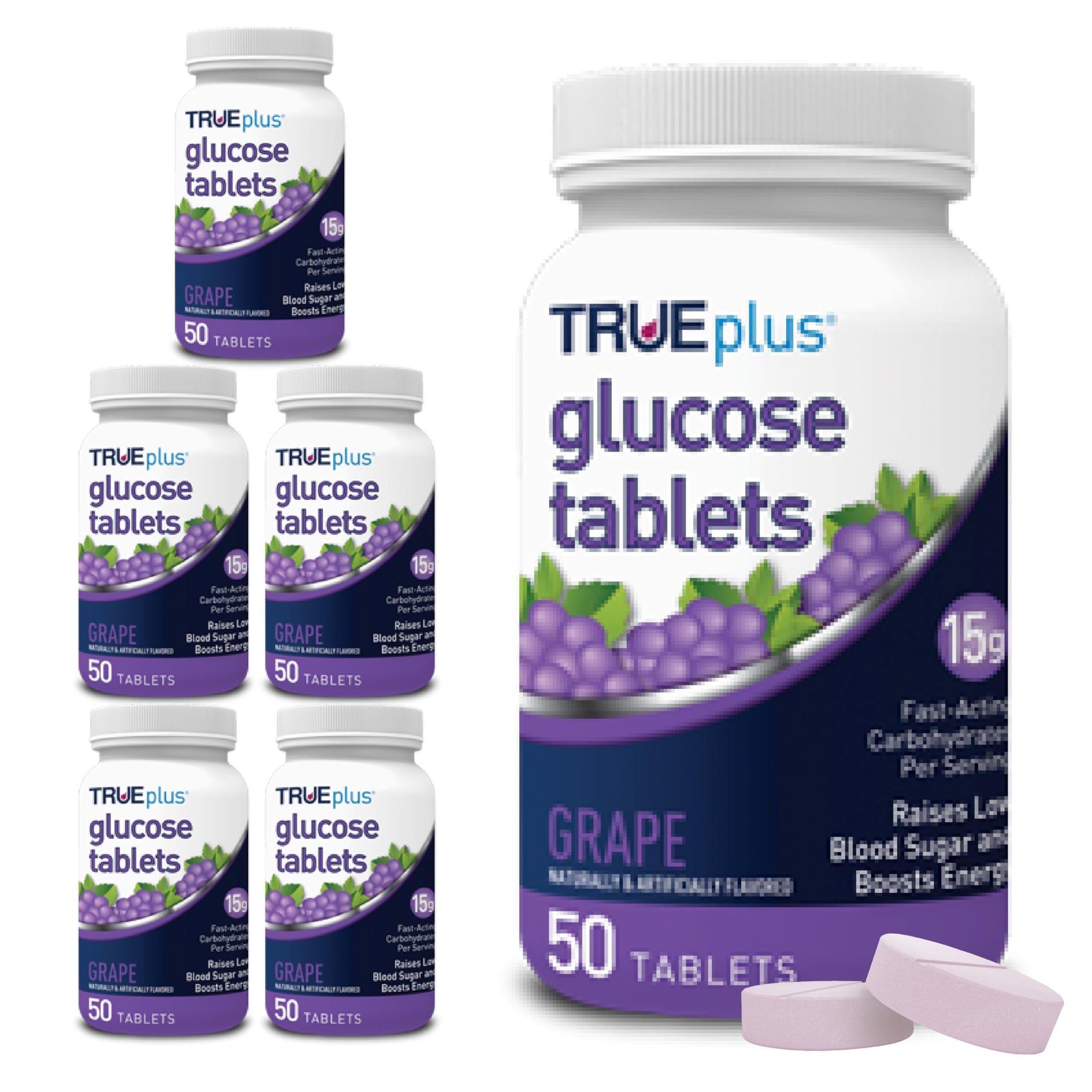TRUEplus Glucose Tablets, Chewable, Grape Flavor, 300 Tablets