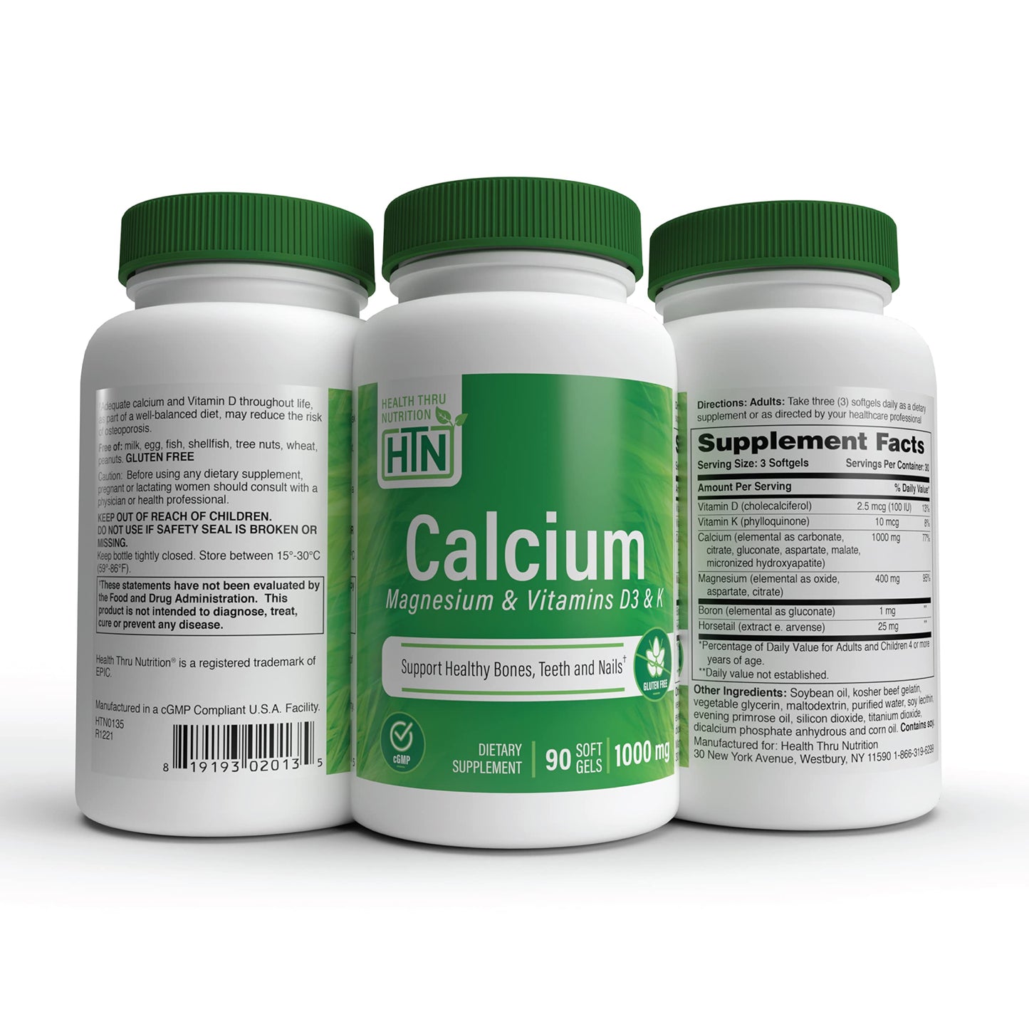 Health Thru Nutrition Calcium 1000mg and Magnesium 400mg with Vitamin D3 & K Softgels, 90 Count