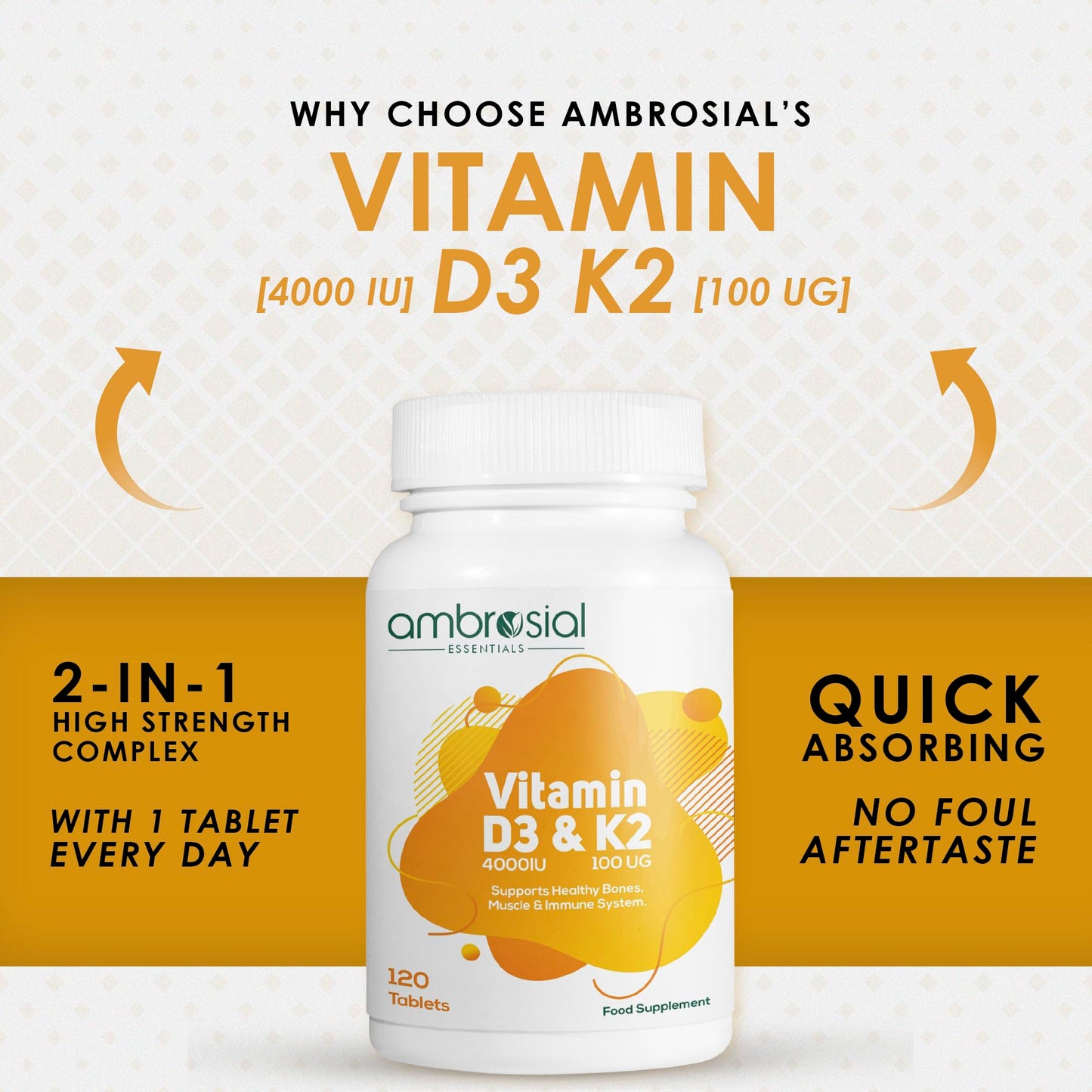 AMBROSIAL Vitamin D3 & K2 Tablet, 120 Tablets