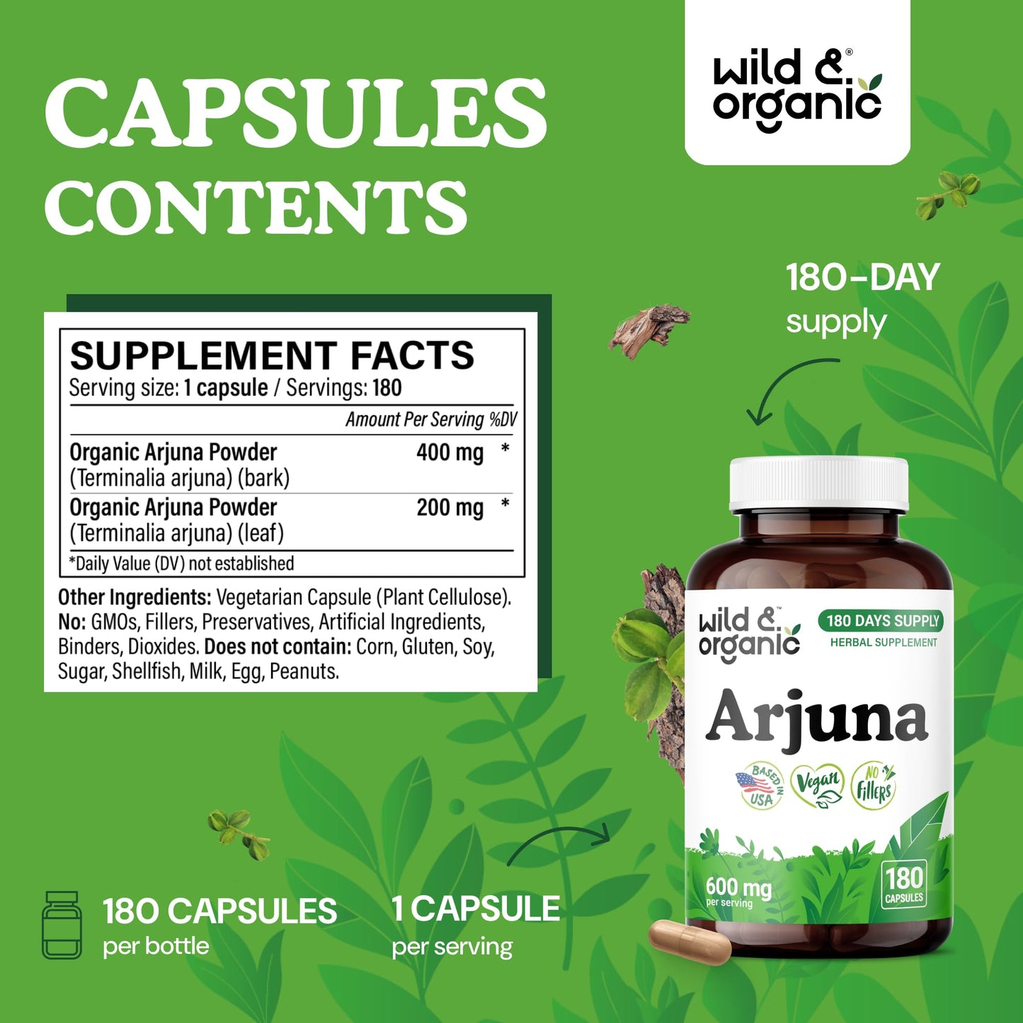 Wild & Organic Arjuna Bark 180 Capsules