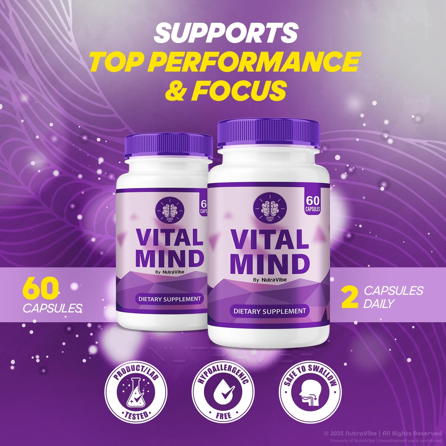 NutraVibe Vital Mind – Daily Clarity & Focus Formula with Clean, Natural Blend to Help Support Sharpness, Concentration & Balance, 120 Capsules
