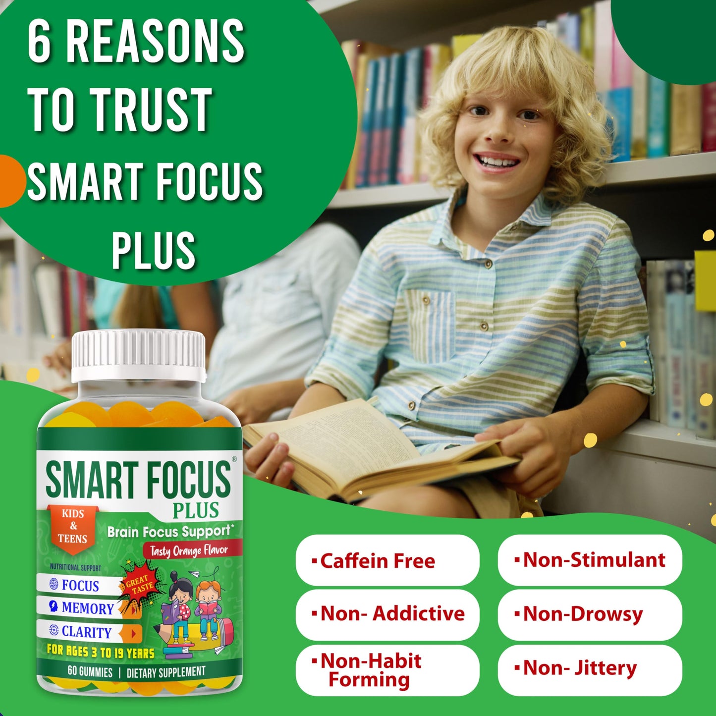 Smart Focus Plus Omega 3 for Kids DHA Focus Gummies, 60 Count