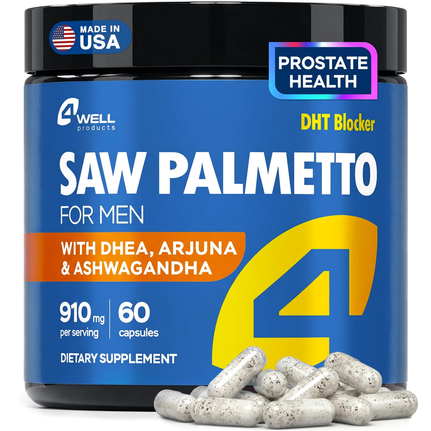 4Well Products Saw Palmetto for Men & Prostate Health with Arjuna Extract Capsules, 60 Count