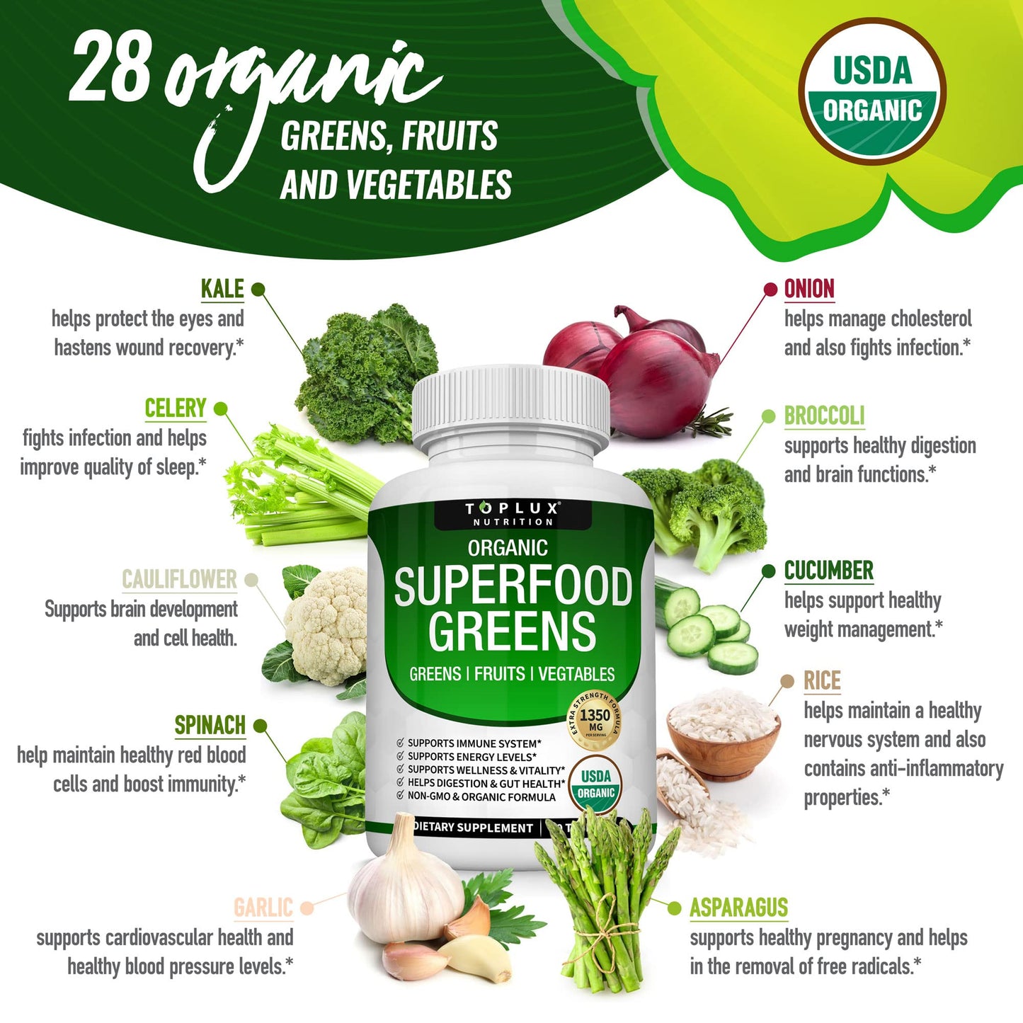 Toplux Organic Super Greens Tablet, 60 Tablets