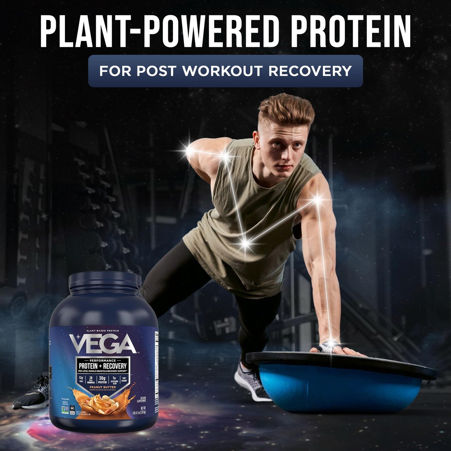 Vega Protein + Recovery Powder, Peanut Butter, 68.1 oz