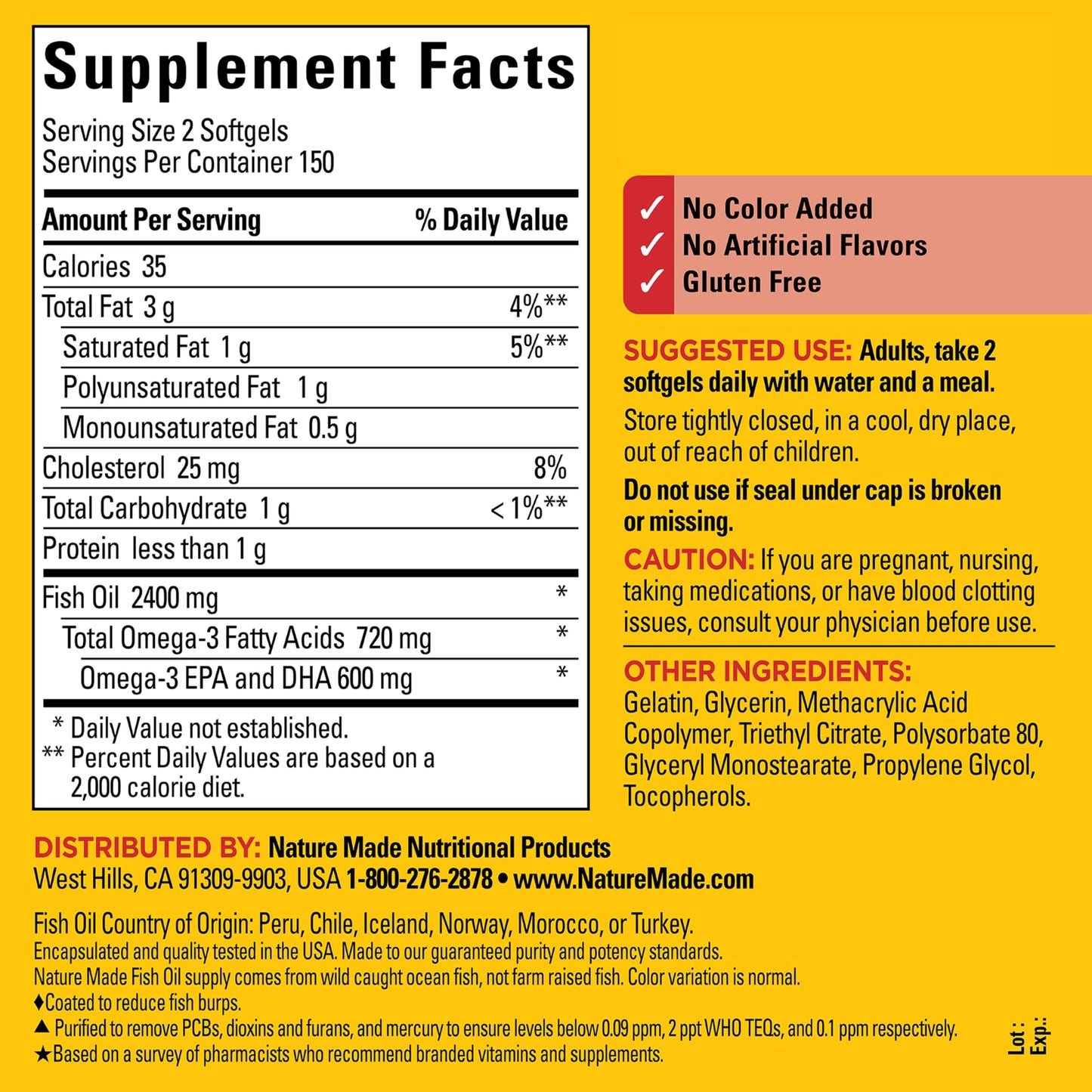 Nature Made Burp Less Fish Oil Omega 3 1200 mg Softgels, 300 Count