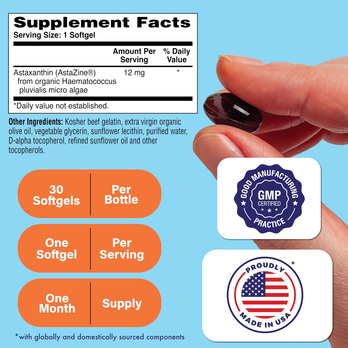 Health Thru Nutrition Astaxanthin Triple Strength 12mg Supplement Softgels 30