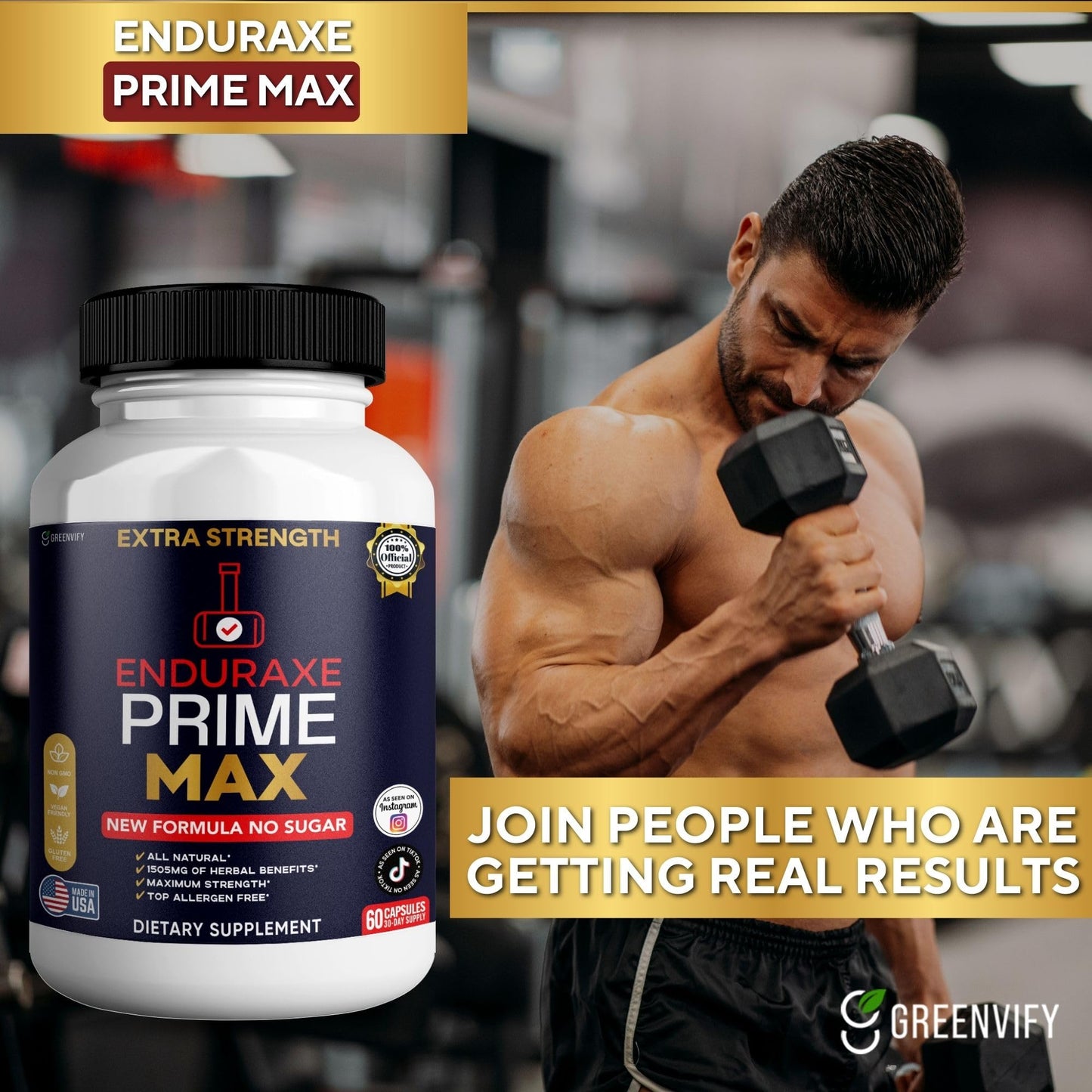 GREENVIFY Enduraxe Prime Max Extra Strength Organic Maca Root Supplement, 60 Capsules