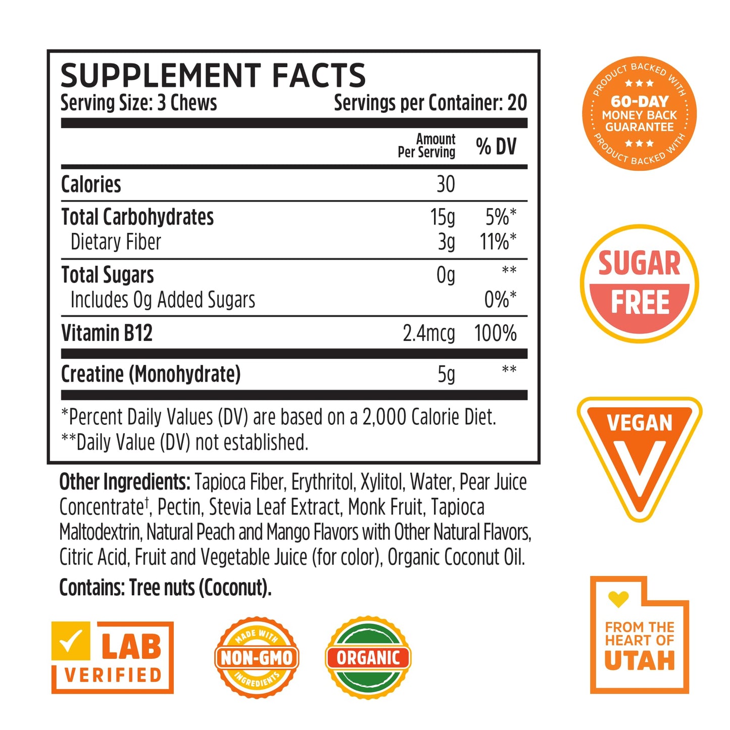 ZHOU Creatine Monohydrate Chews, Chewable, 60 Chews