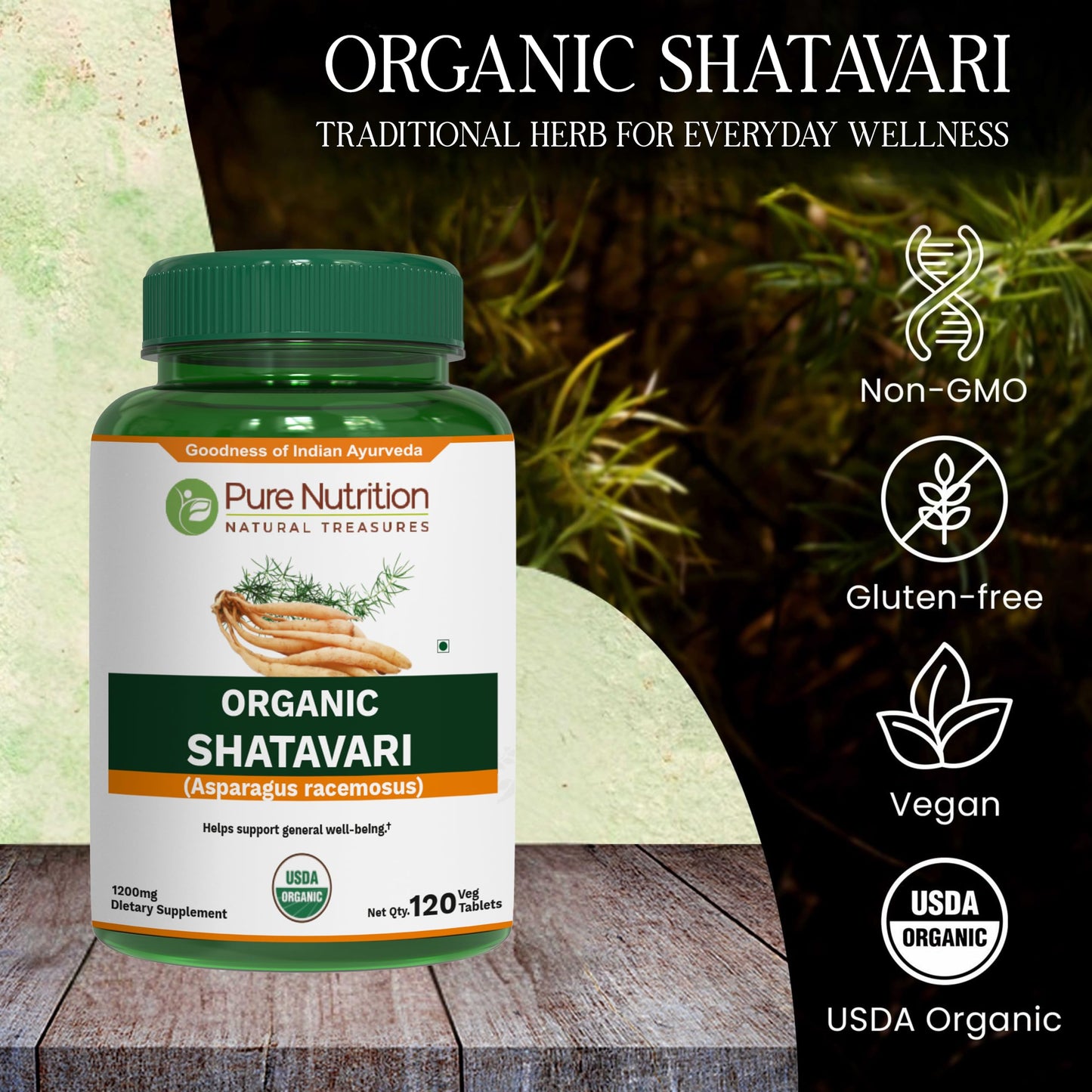Pure Nutrition Natural Treasures Shatavari Tablets 120 Count