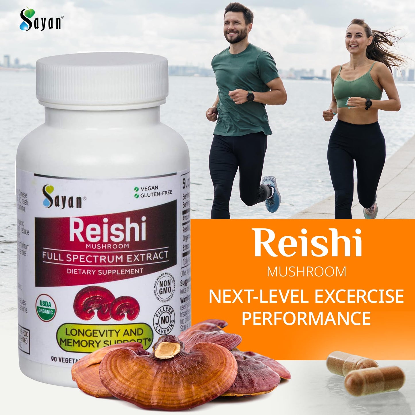 Sayan Reishi Mushroom Extract 440mg Capsules, 90 Count, Immune Support, Organic Vegan