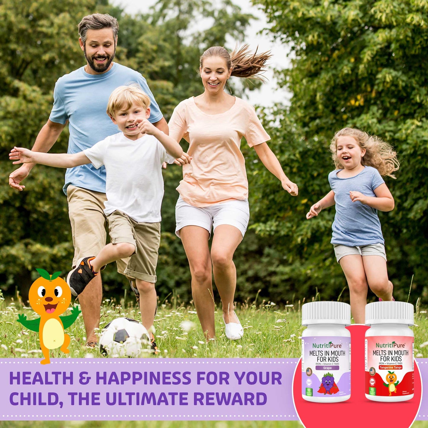 NutritiPure Kids Chewable Iron Supplement with Ferronyl Carbonyl Iron 9 mg and Vitamin C 30 mg, 90 Tablets