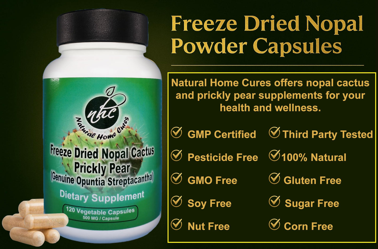 Natural Home Cures Nopal Cactus Capsules 240 Count