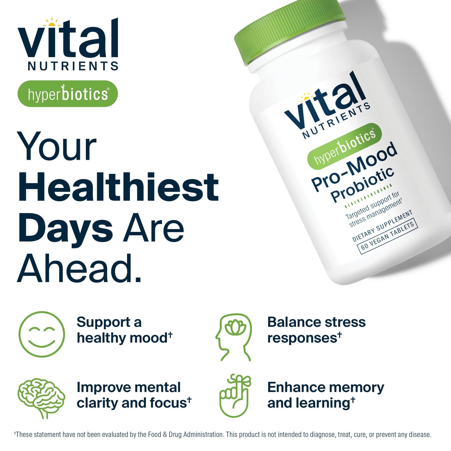 Hyperbiotics Vital Nutrients Pro Mood Probiotic with L-theanine 60 Tablets