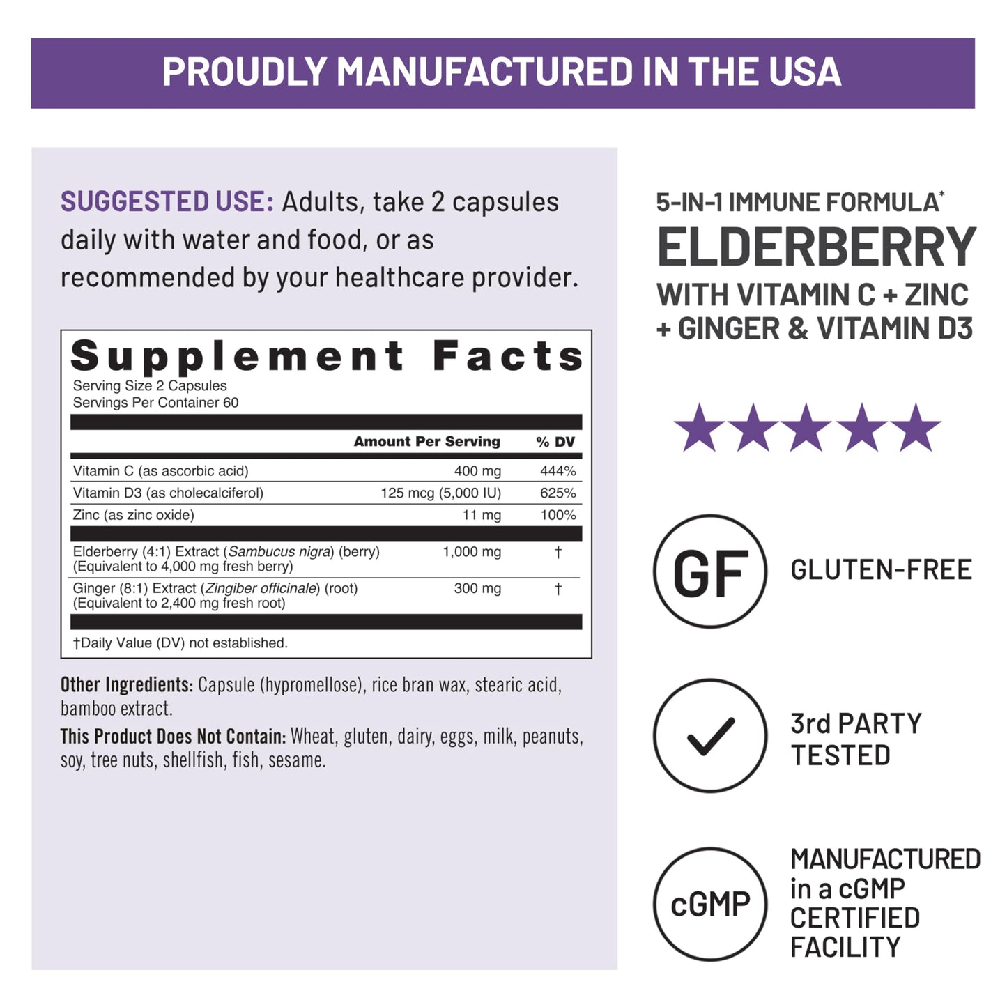 NatureWise Elderberry Vitamin C and Zinc for Adults - Sambucus Black Elderberry and Ginger & Vitamin D3 5000IU - 5 in 1 Immune Support - Non-GMO - USA Manufactured - 120 Capsules