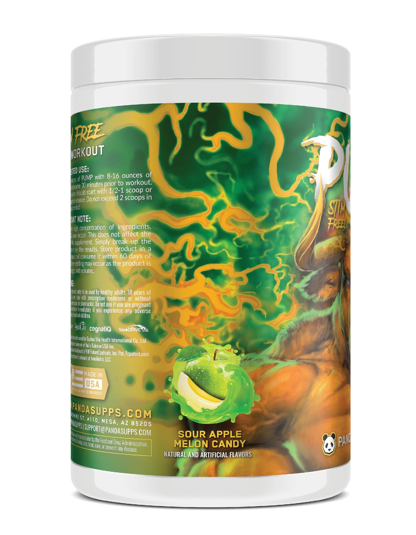 Underground Bio Labs Panda Supps Pump Powder, Sour Apple Melon Candy, 12.91 Ounce