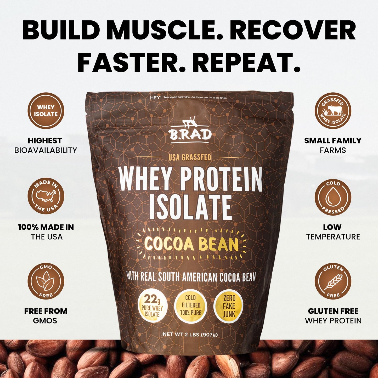 B.rad Grass Fed Whey Protein Isolate Powder 2 Pounds