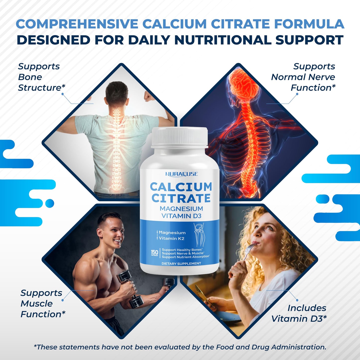 NURAFUSE Calcium Supplement Capsules, 150 Capsules