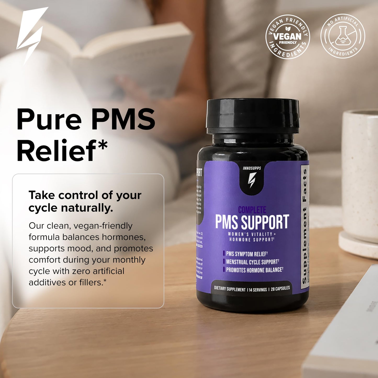 InnoSupps Inno Complete PMS Support - PMS Support Supplement for Women with Chasteberry, Vitamin B6, & Calcium for Women for Period Relief, Cramp Relief, Mood and Cycle Balance, 28 Capsules