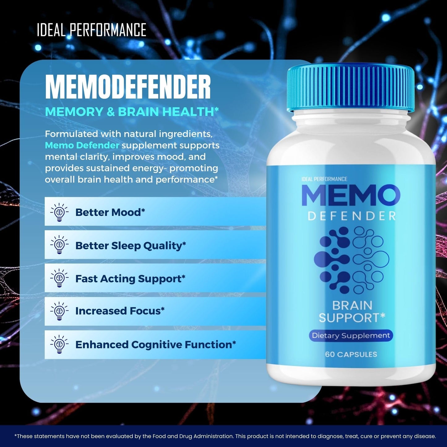 IDEAL PERFORMANCE Memo Defender Brain and Memory Support Capsules, 300 Count