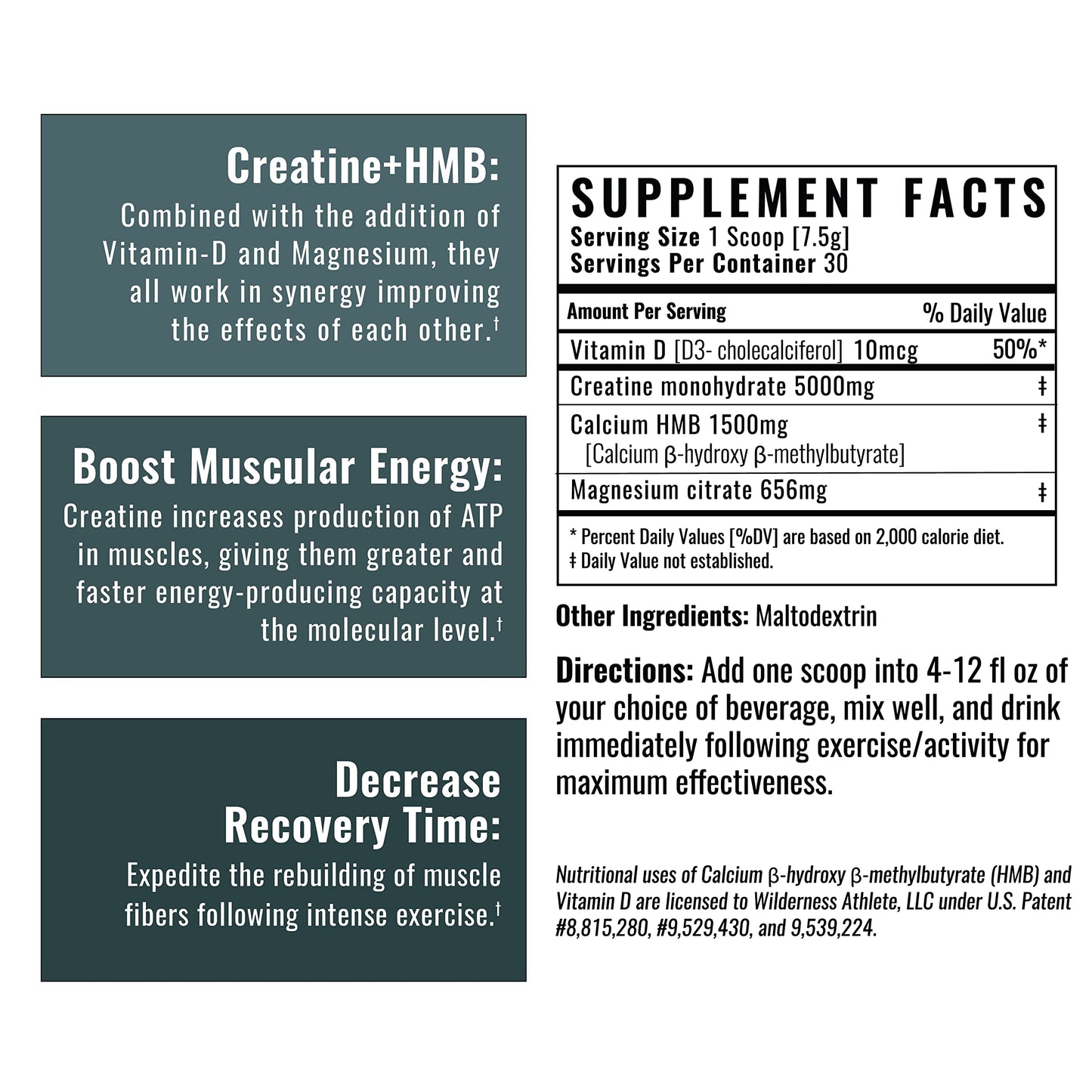 Wilderness Athlete Creatine HMB Micronized Creatine Monohydrate Powder with Vitamin D3 7.9 Ounce