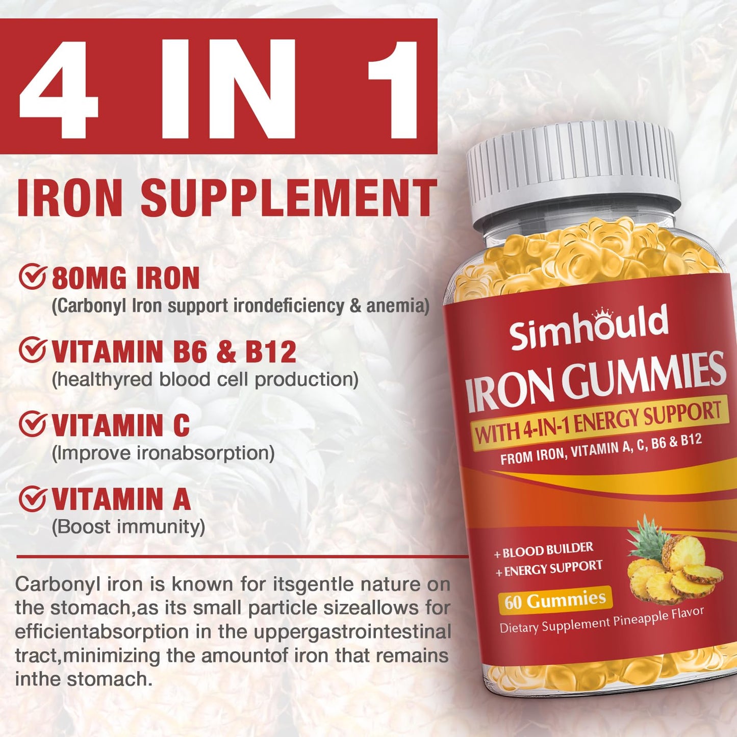 Simhould Iron Supplement Gummies 80mg 60 Count