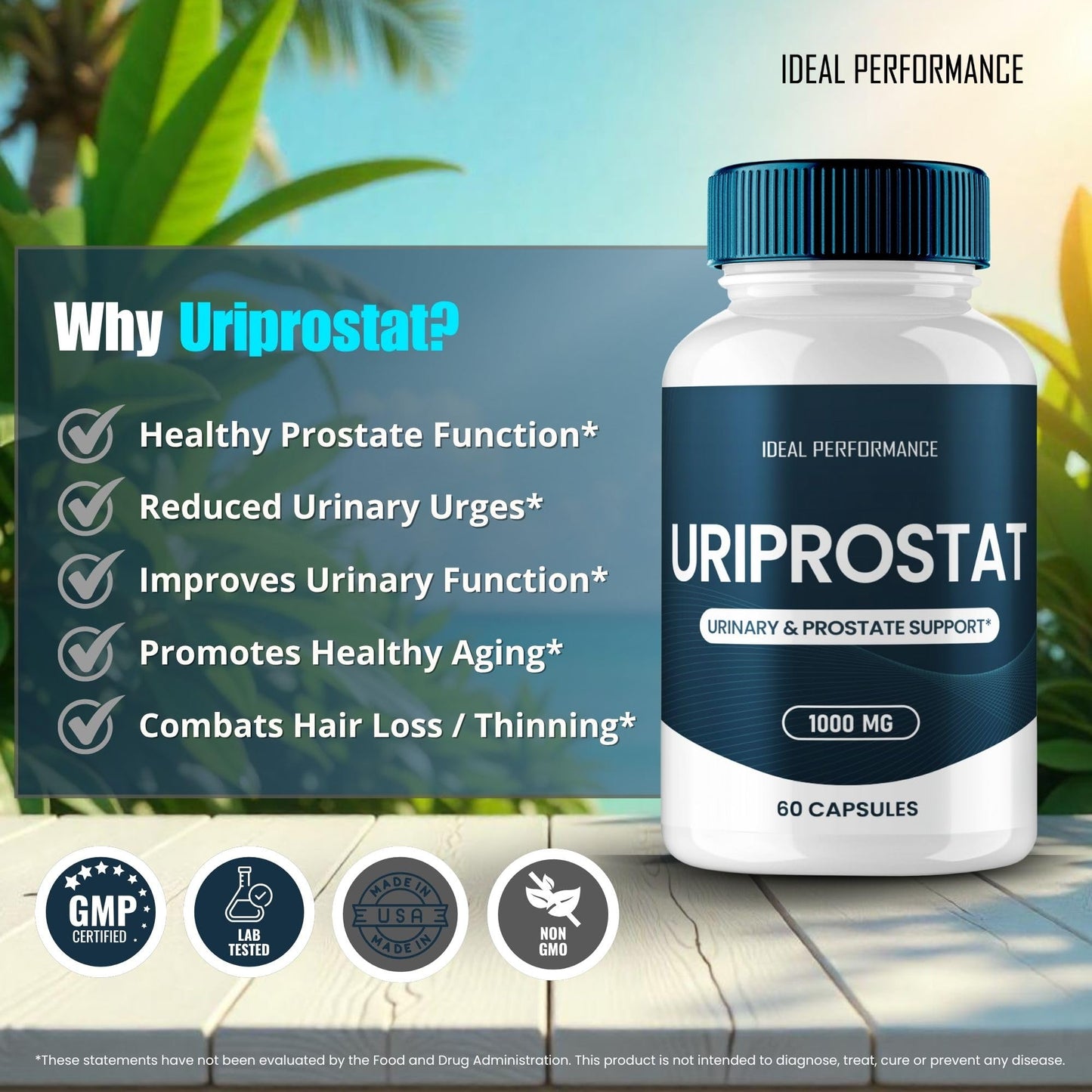 IDEAL PERFORMANCE Uriprostat Prostate Health Capsules for Men, 300 Count