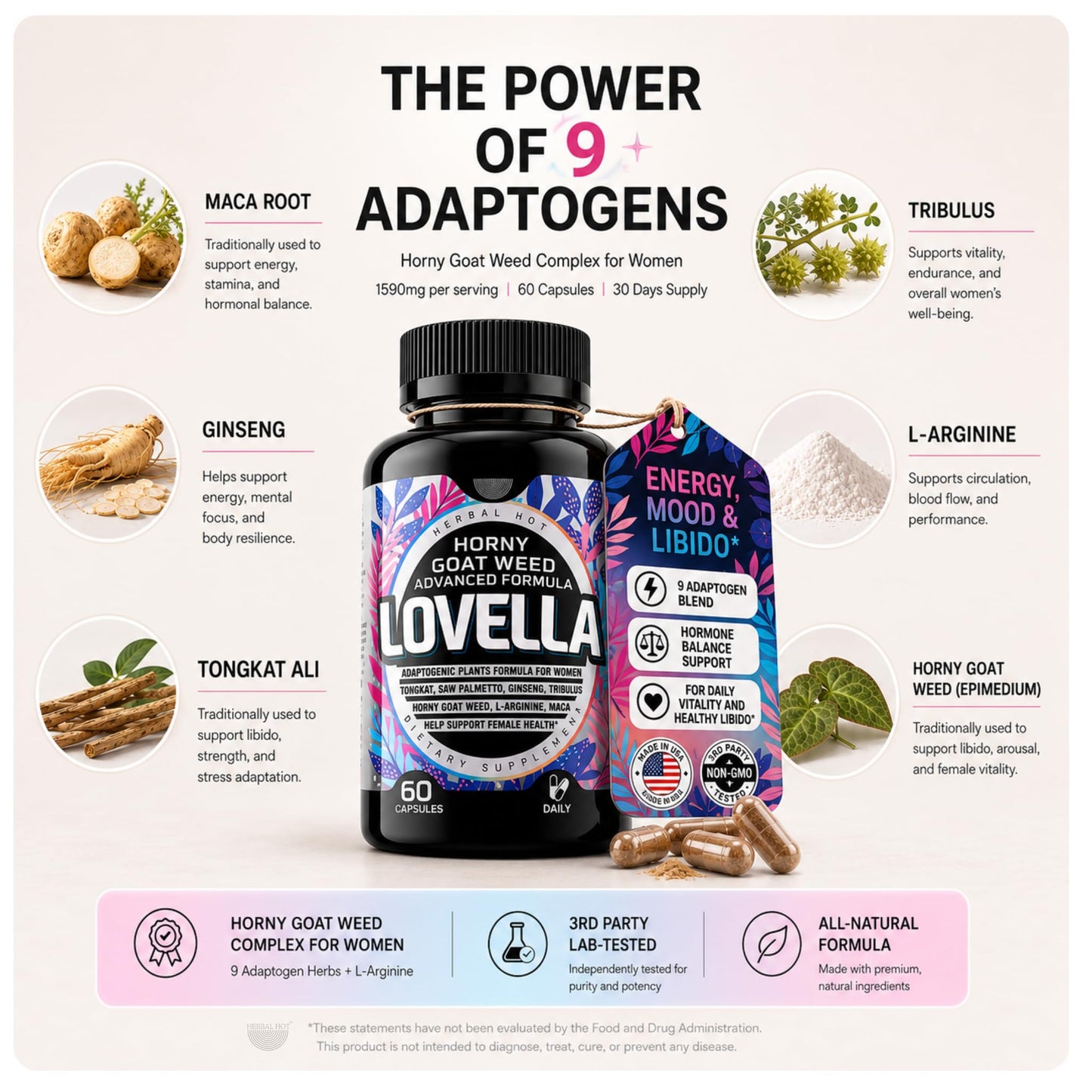 HERBAL HOT Lovella Female Libido Booster for Women 60 Capsules