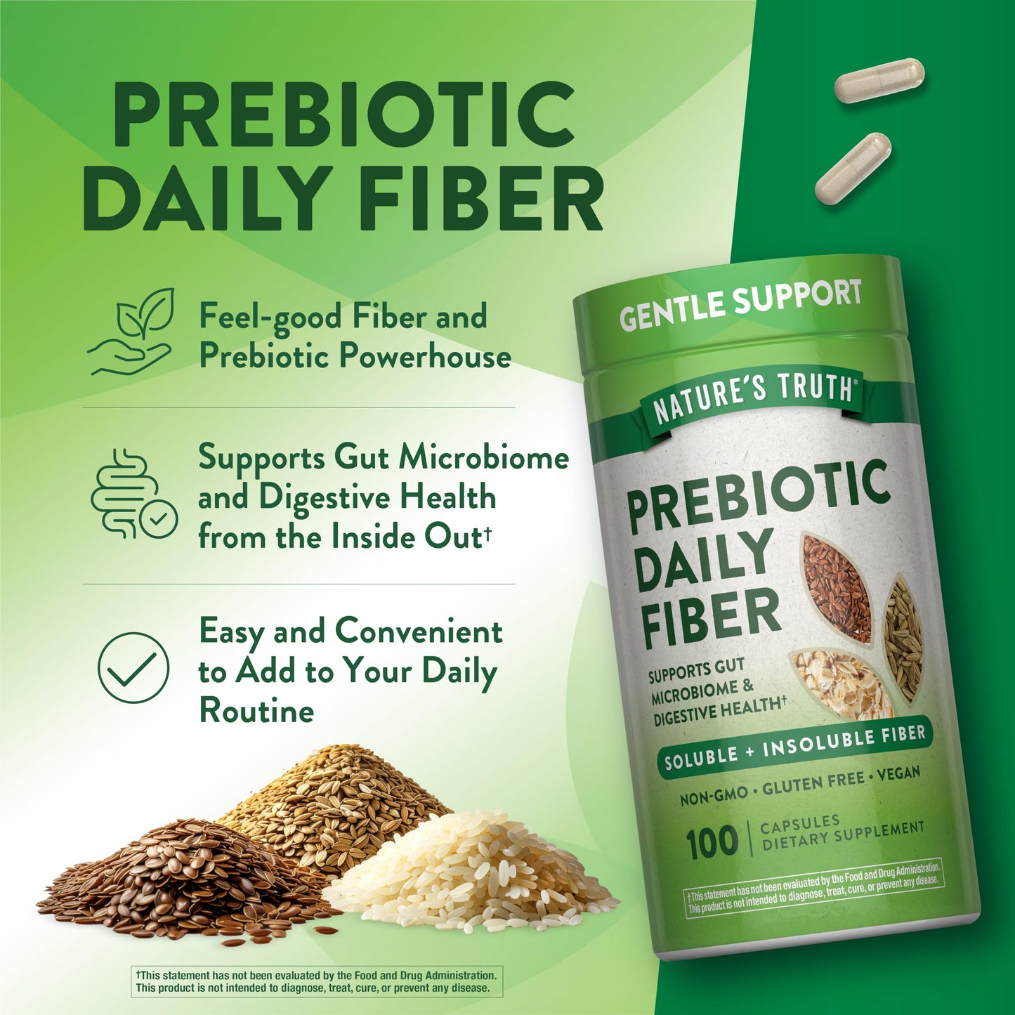Nature's Truth Prebiotic Fiber Supplement Capsules, 100 Count