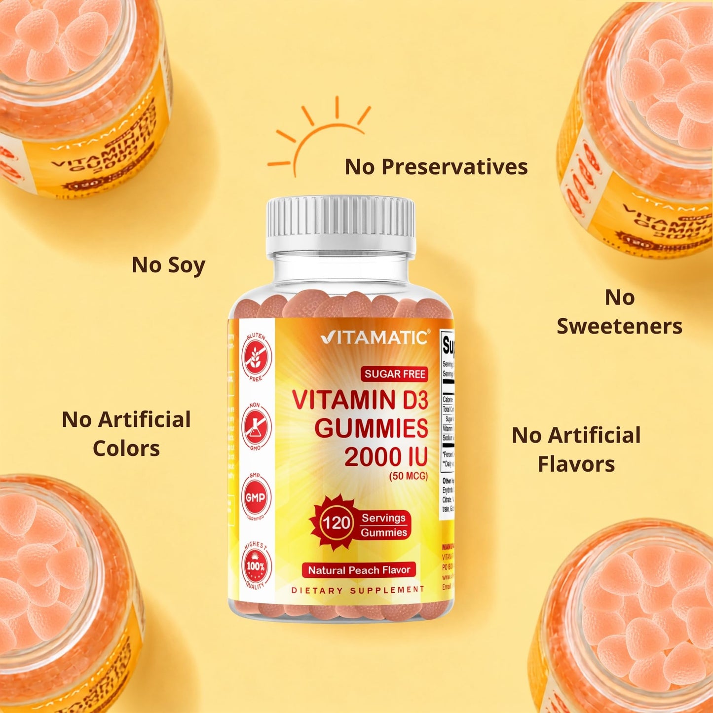 Vitamatic Sugar Free Vitamin D3 2000 IU Gummies, 240 Count