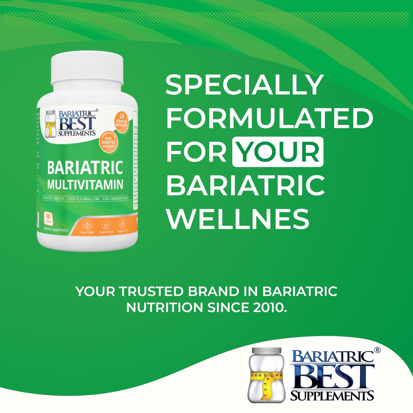 Bariatric Best Supplements Bariatric Multivitamin with Iron for Post-Gastric Bypass & Sleeve Surgery, 90 Tablets