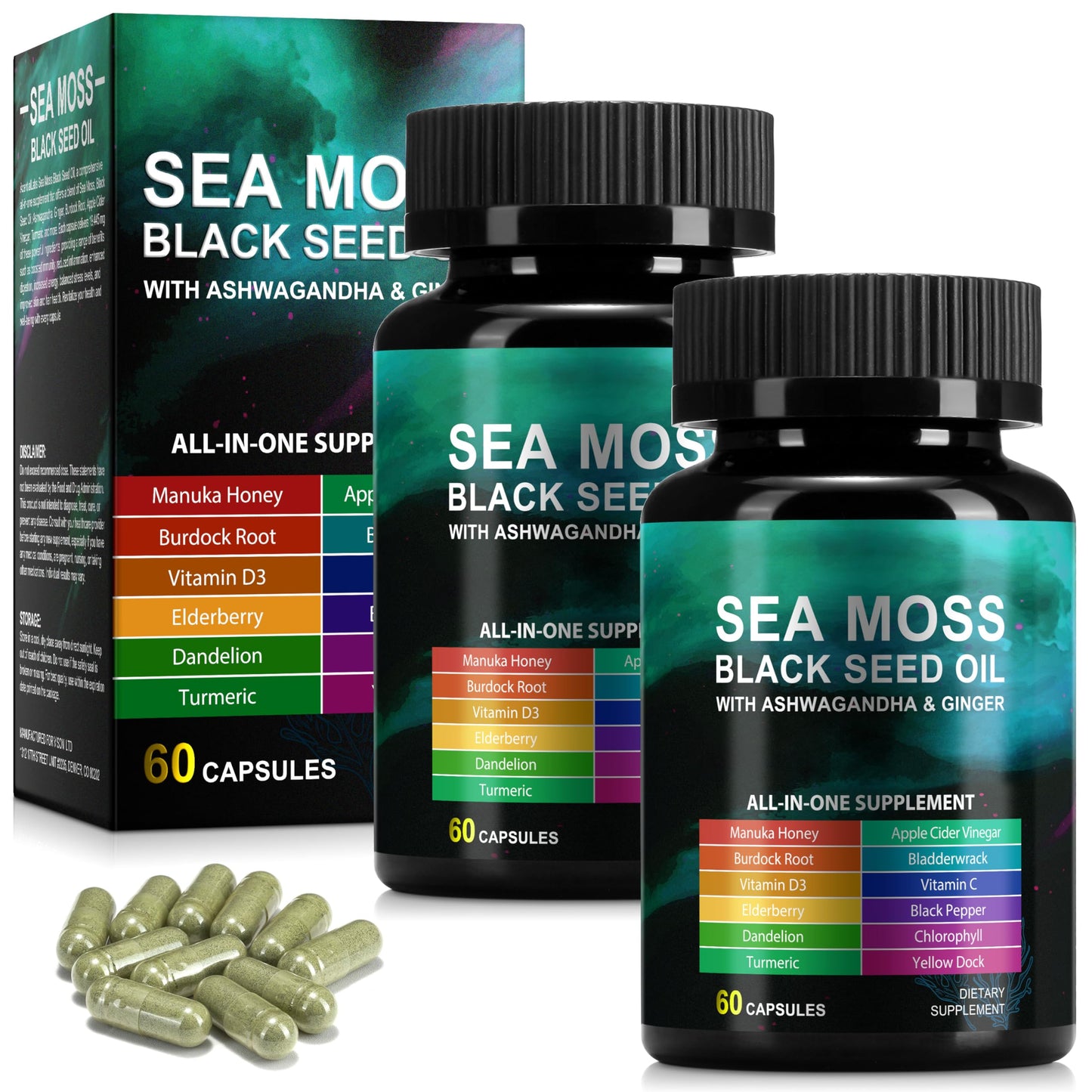 KITNOBLIS Sea Moss Black Seed Oil Capsules, 120 Capsules