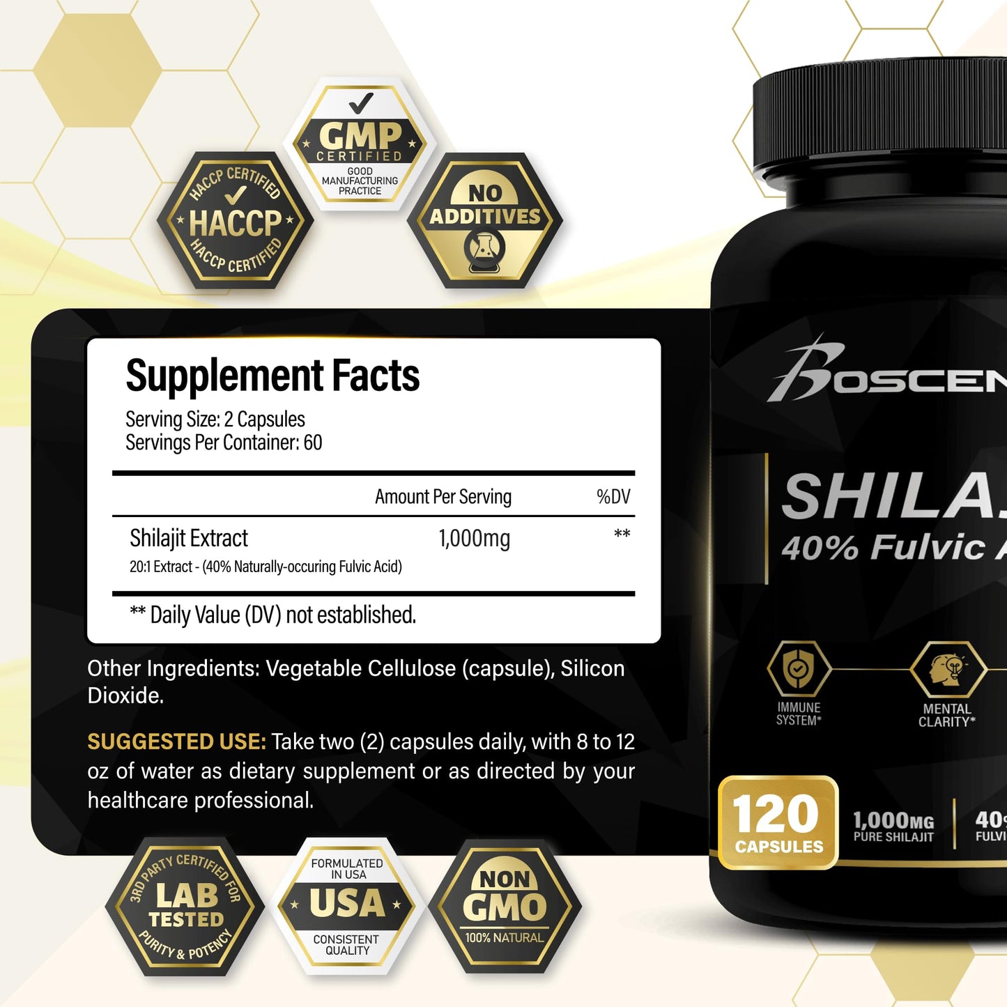 BOSCENT Shilajit Capsules 20,000mg, 120 Vegan Capsules