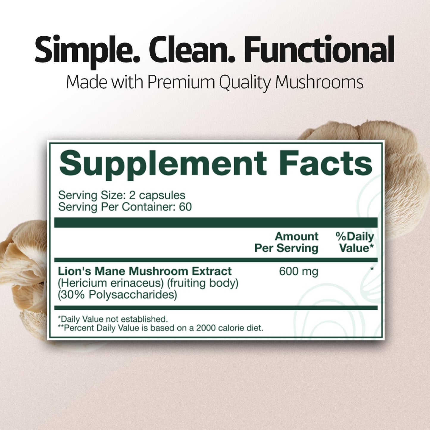 Elevia Wellness Energized Lions Mane Supplement 120 Capsules