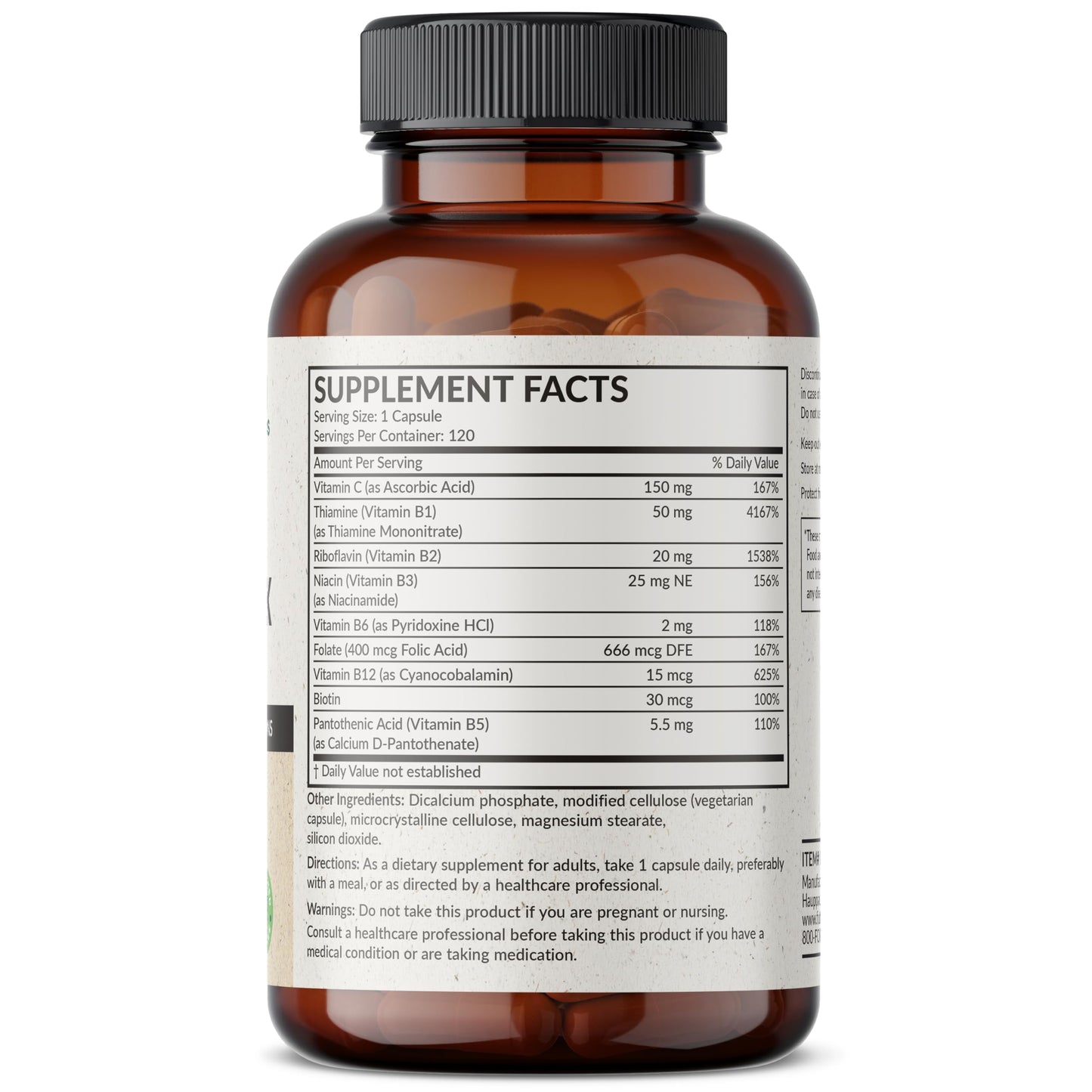 Futurebiotics Vitamin B Complex with Vitamin C Supports Energy Production, Nervous System & Immune Support, 120 Capsules