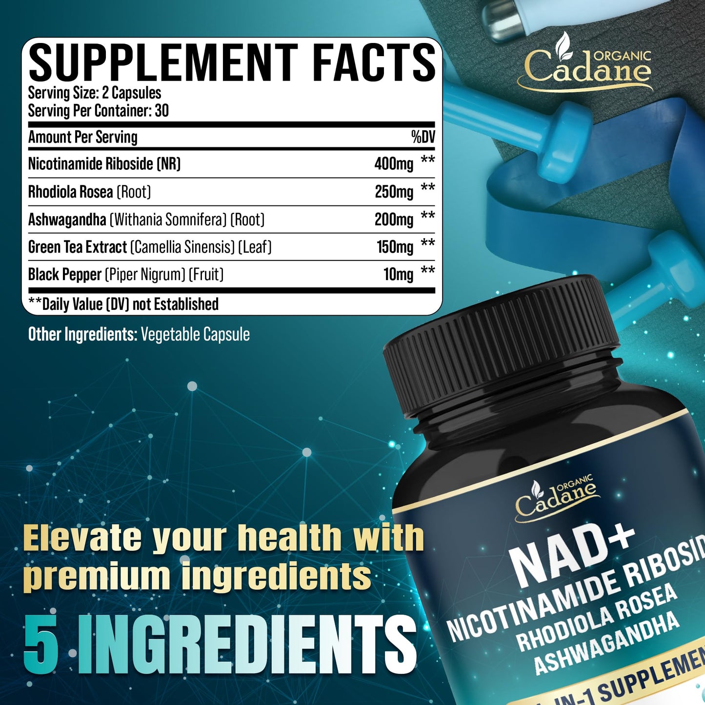 Organic Cadane Nicotinamide Riboside Supplement Capsule, 60 Capsules